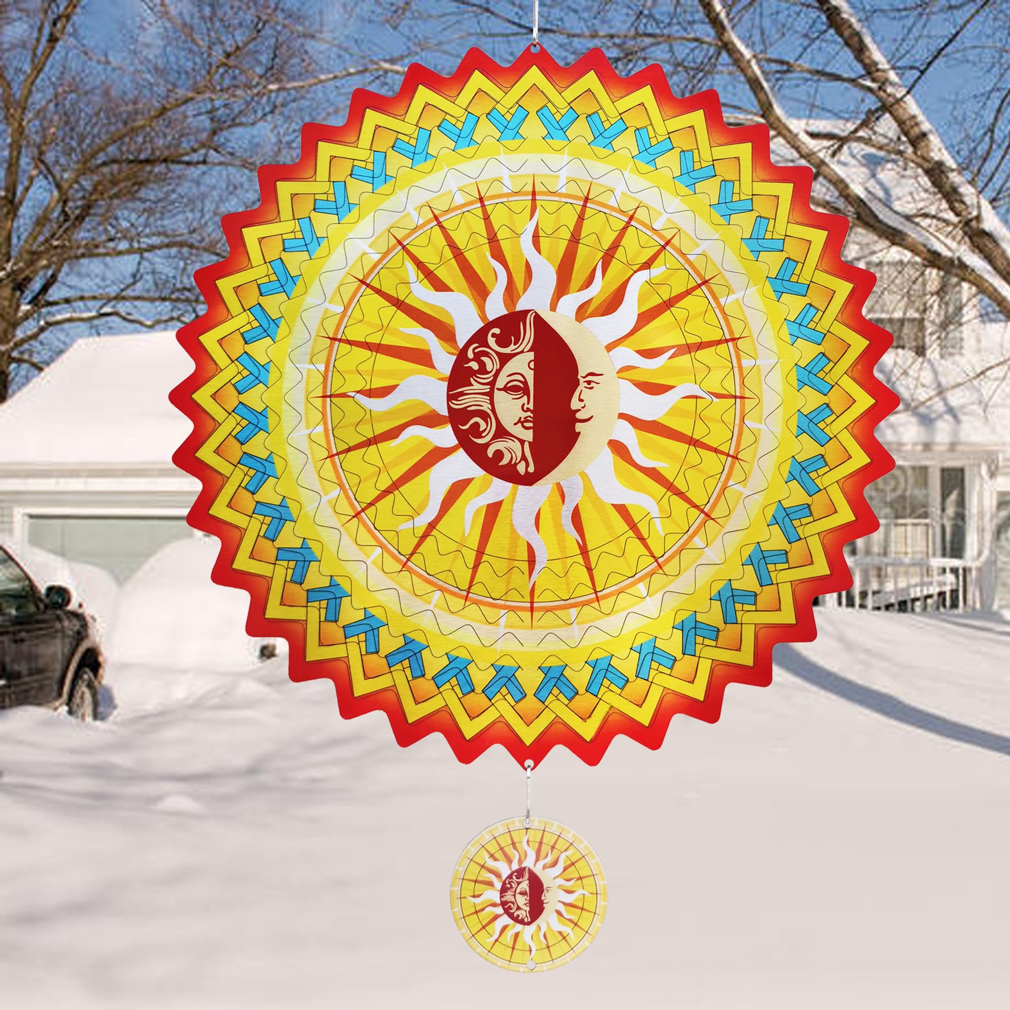 Metamutu Moon & Sun Hanging Wind Spinner Outdoor Wind Art12 Inch 3D Metal Wind Spinner