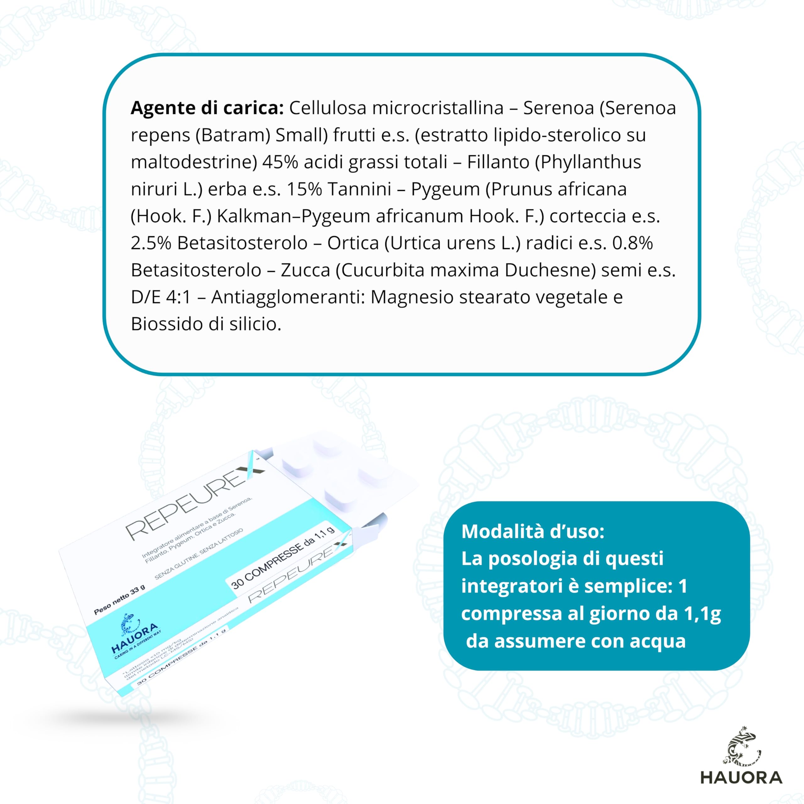 HauoraMed Repeurex Serenoa Repens Prostata Integratore e Vie Urinarie, 30 Compresse da 1,1g, con Saw Palmetto, Fillanto, Pygeum, Ortica e Zucca