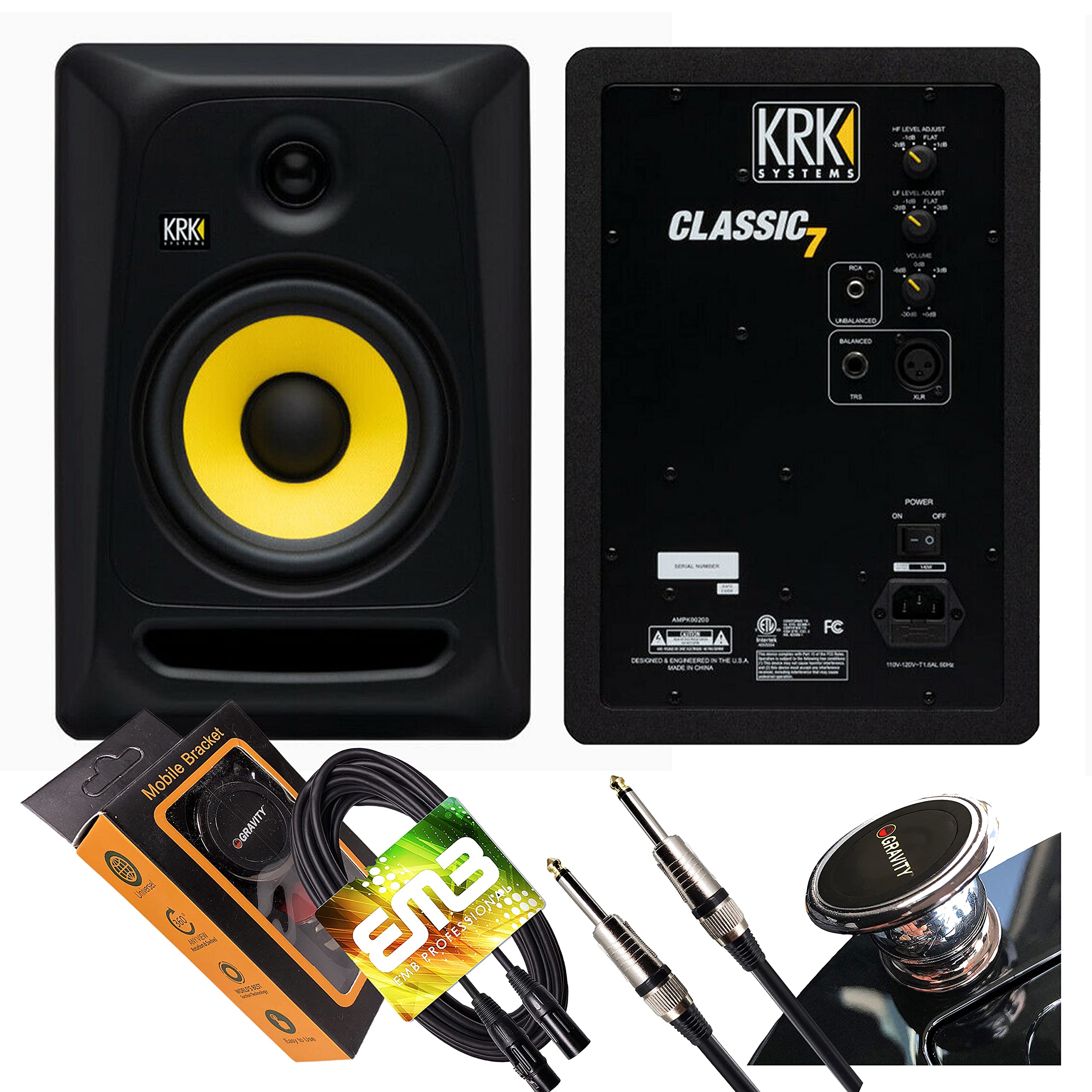 KRK Classic 7" Near-Field 2-Way Studio Monitor 73W Self-Powered, Class A/B Amplifier (1 Monitor Only