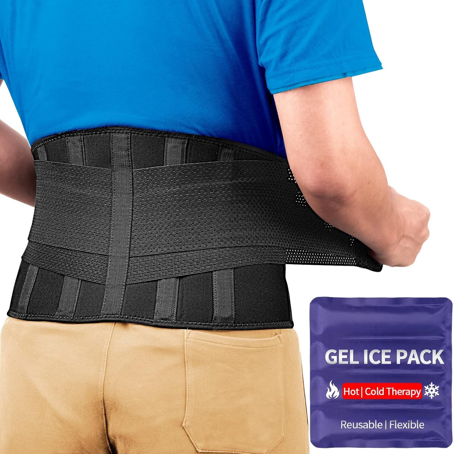 FEATOL Gel Pack Back Brace,Lumbar Support for Back Pain Relief