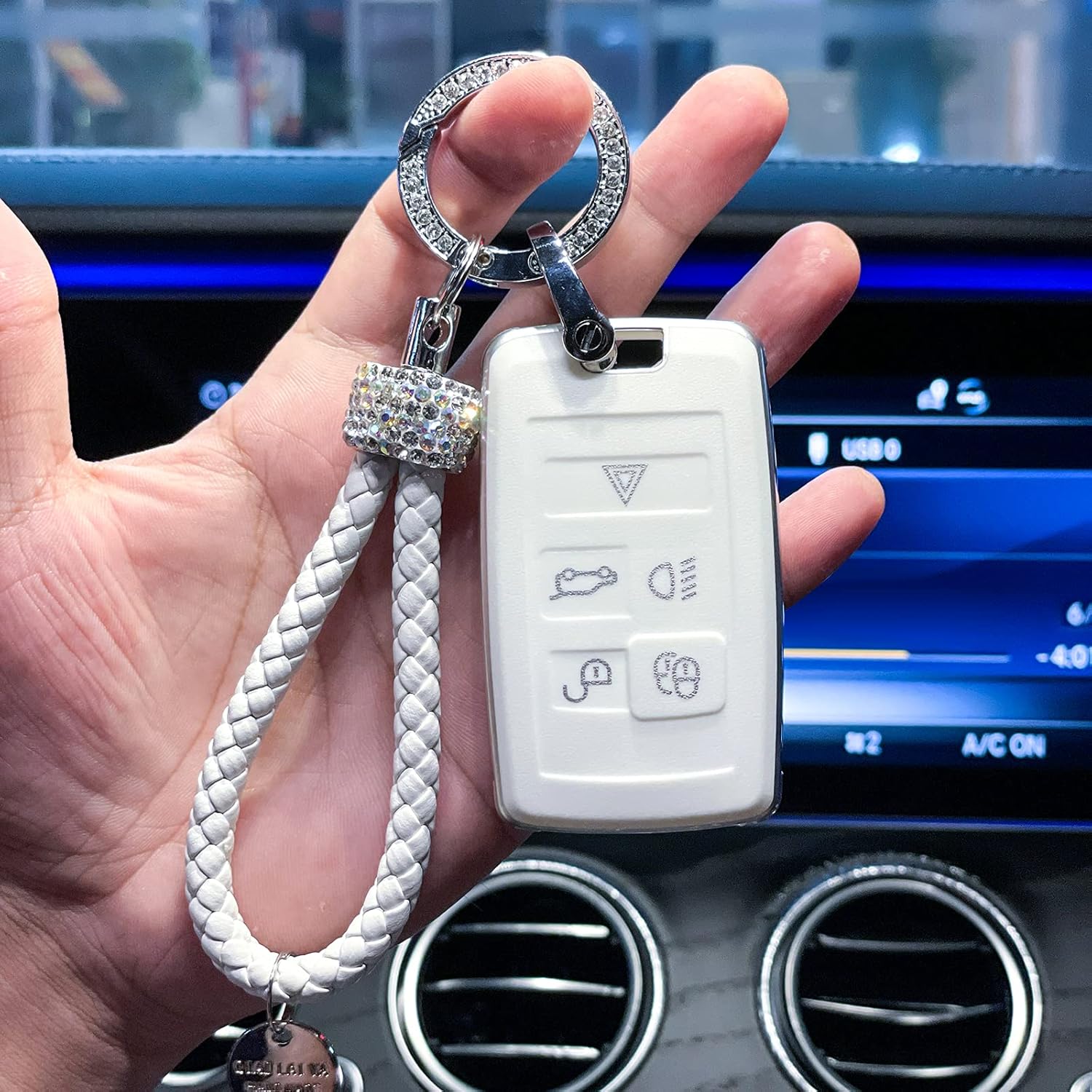 for Land Rover Key Fob Cover, Key Fob Case Full Protection Case is Premium Soft TPU Compatible with Land Rover Range Rover Vogue Sport 2018 Discovery 5 Smart Remote Key (B White) - Image 2