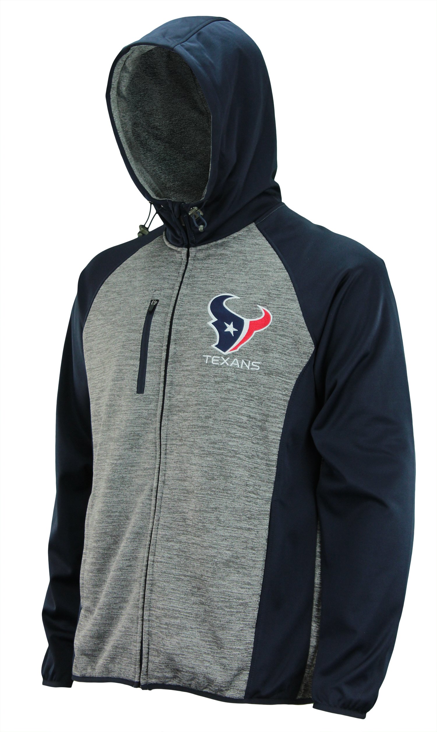 G-III Sports Mens NFL Heathered Grey Solid Fleece Full Zip Hooded Jacket, Houston Texans Large