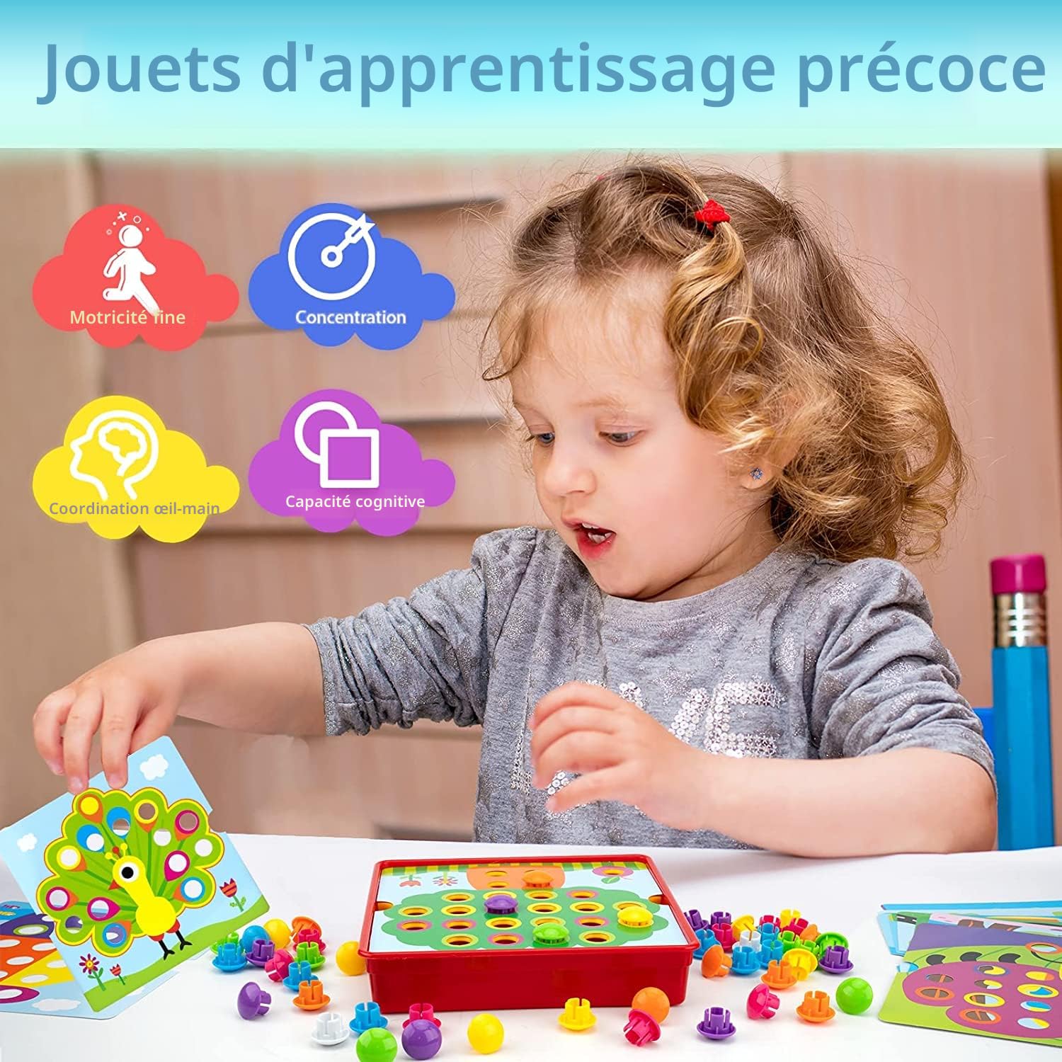 Puzzle à Ongles en Forme de Champignon, Jouet en Panneau perforé en mosaïque - Jouets éducatifs pour | Jeu de Puzzle de Jouets d'apprentissage créatif pour Anniversaire et noël