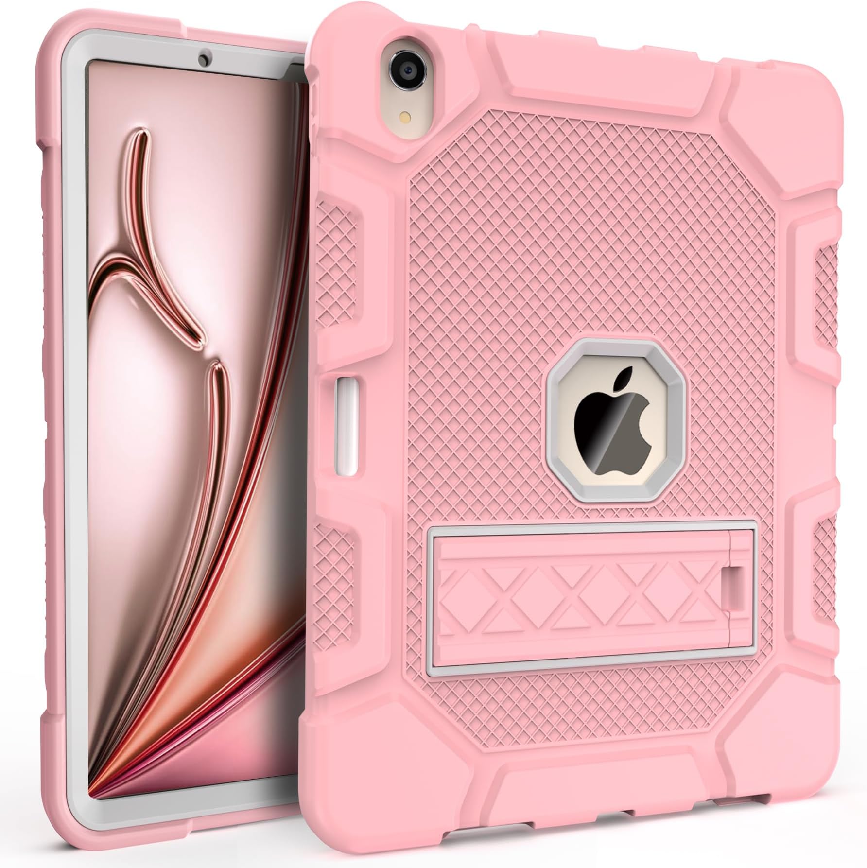 iPad Air Case 11-inch M2 (2024) /iPad Air 5th/4th Gen 10.9", Shockproof Rugged Case with Kickstand & Pencil Holder, Drop Protection, Compatible with iPadAir 6th/5th/4th Gen, Rosegold+Grey