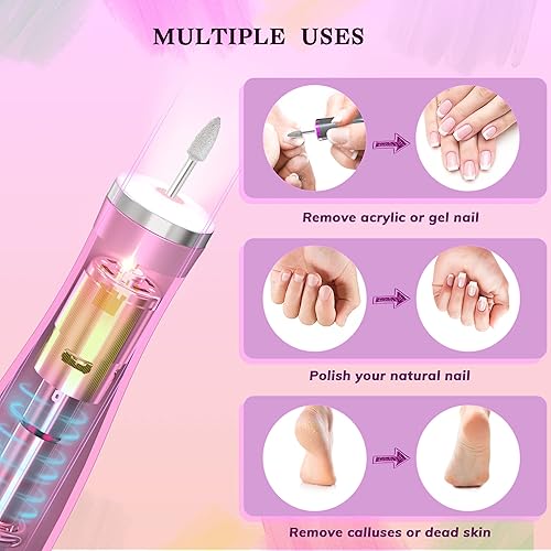 Miniatura 4 de Máquina de taladro eléctrico de uñas lima de uñas de gel acrílico de 22000 RPM con luz LED kit de manicura y pedicura Efile para pulir y recortar
