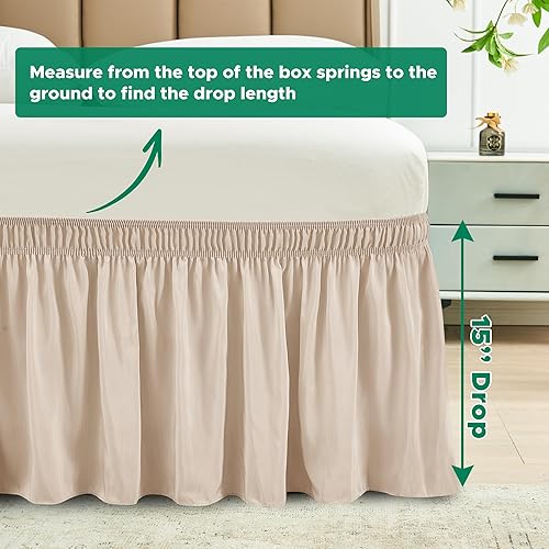 Vista 288 de Biscaynebay - Faldón envolvente matrimonial y matrimonial XL de 15 pulgadas, con volantes, elástico, ajustable, gris plateado, resistente a las Gris