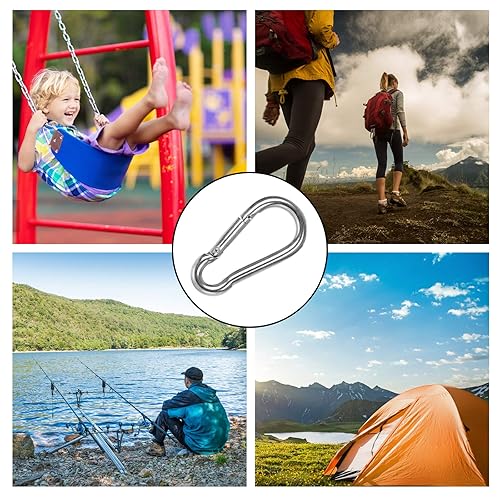 Miniatura 7 de Paquete de 60 ganchos de resorte M8 x 3-18 pulgadas clips de mosquetón resistentes de acero galvanizado clip de enlace rápido para campamento