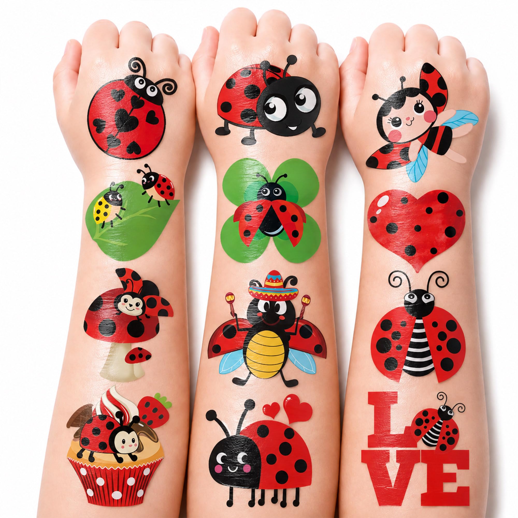 96 PCS LadyBug Pre-Cut Temporary Tattoos for Kids
