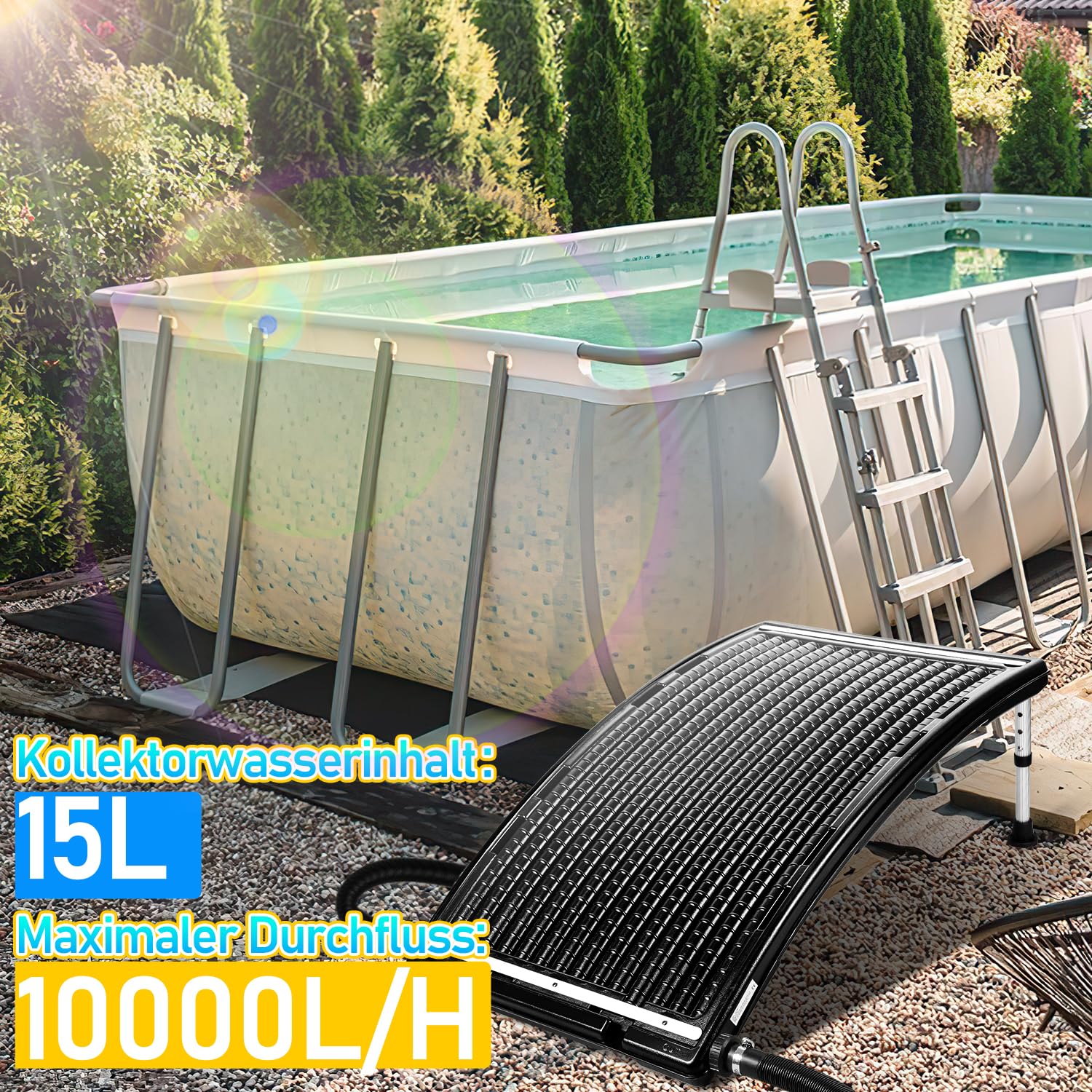 Fiqops Poolheizung Solar, Sonnenkollektor Pool 113 x 69 x 35cm,Solarheizung 10000 L/H,32-40mm Anschluss Solar Poolheizung Erweiterbar,Solaranlage für Warmwasser Gartendusche Pool,Solarkollektor