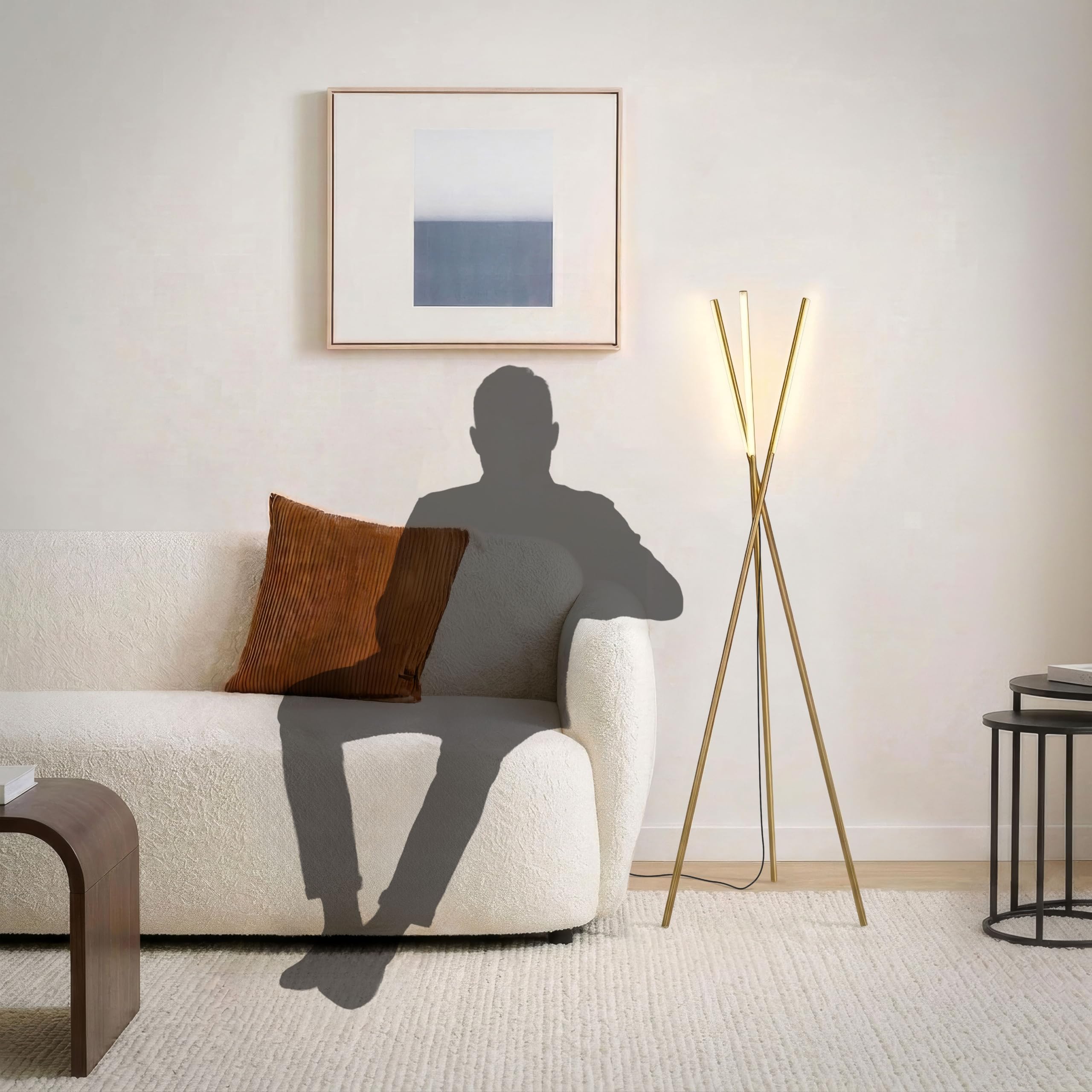Brightech Stix LED Tripod Floor Lamp for Living Room - Dimmable Modern Standing Lamp with 3 Lights for Bedroom - Contemporary Office Lighting- Gold Antique Brass product thumbnail 8