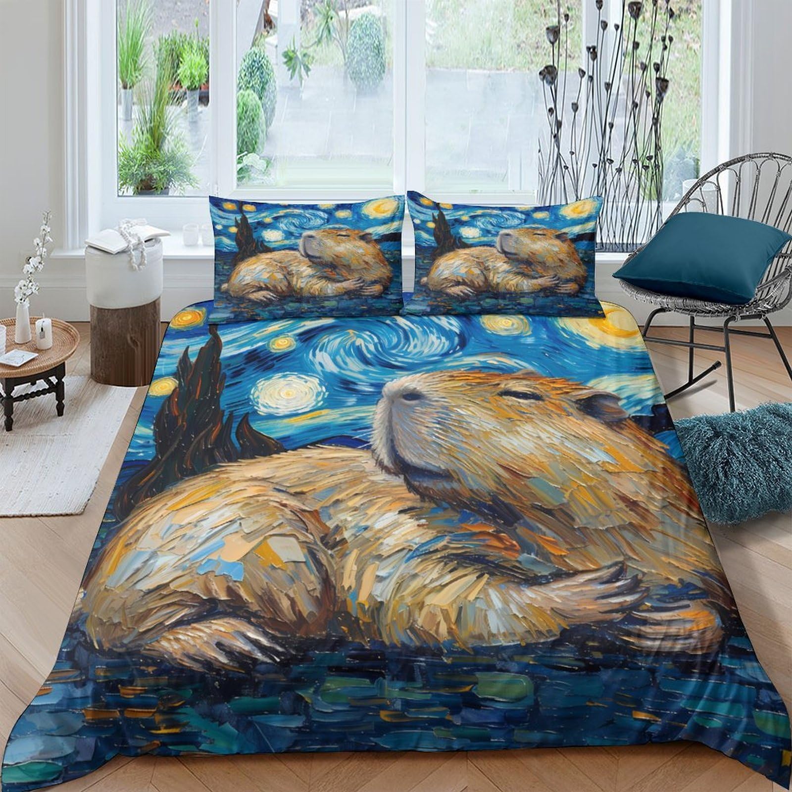 Ctjqhvkz Style-6 3D Printed Starry Night Capybara Fitted Sheet Microfiber Soft Artistic Mattress Cover Bedroom Dorm Decor Single（135X200cm）