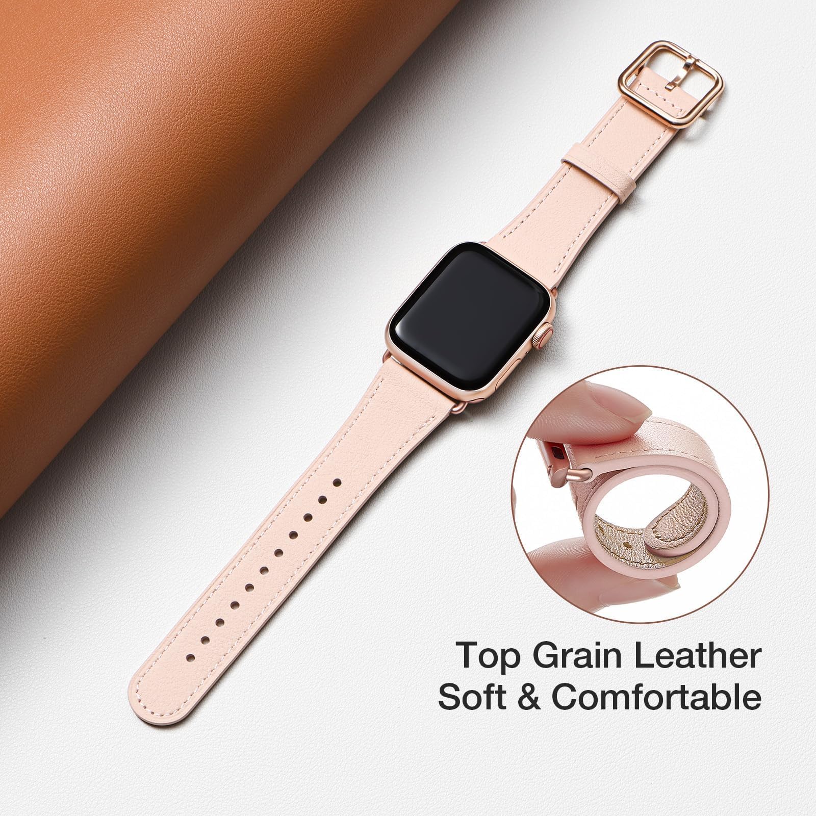 Correa de repuesto de piel auténtica para iWatch Series 6, 5, 4, 3, 2, 1, iWatch SE, compatible con Apple Watch Band 38 mm 40 mm 42 mm 44 mm, para mujeres y niñas 2