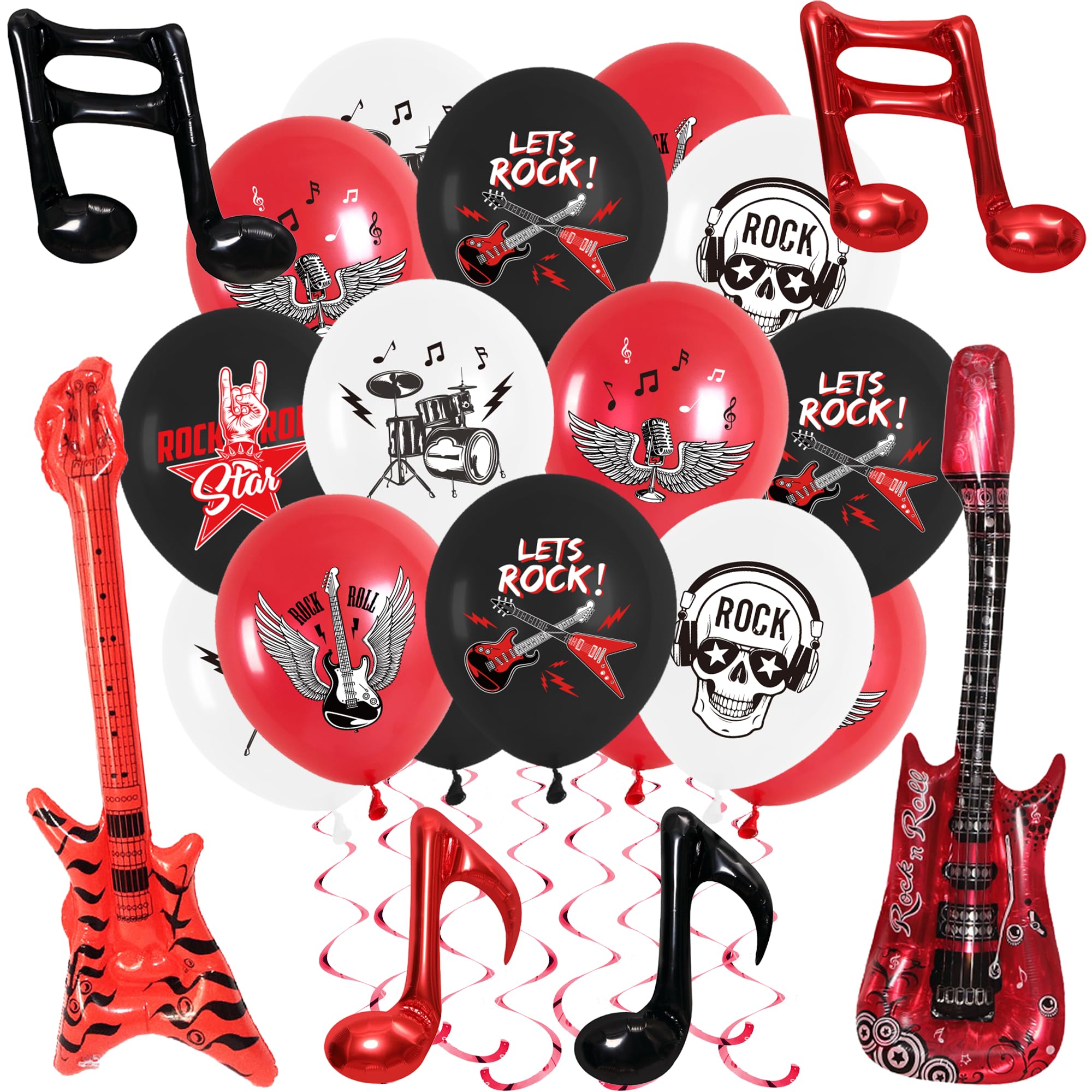 Rock and Roll Party Decorations - Rock and Roll Balloons Set Includes Note Balloons Guitar Foil Latex Balloon for Boys and Girls Music Party Supplies