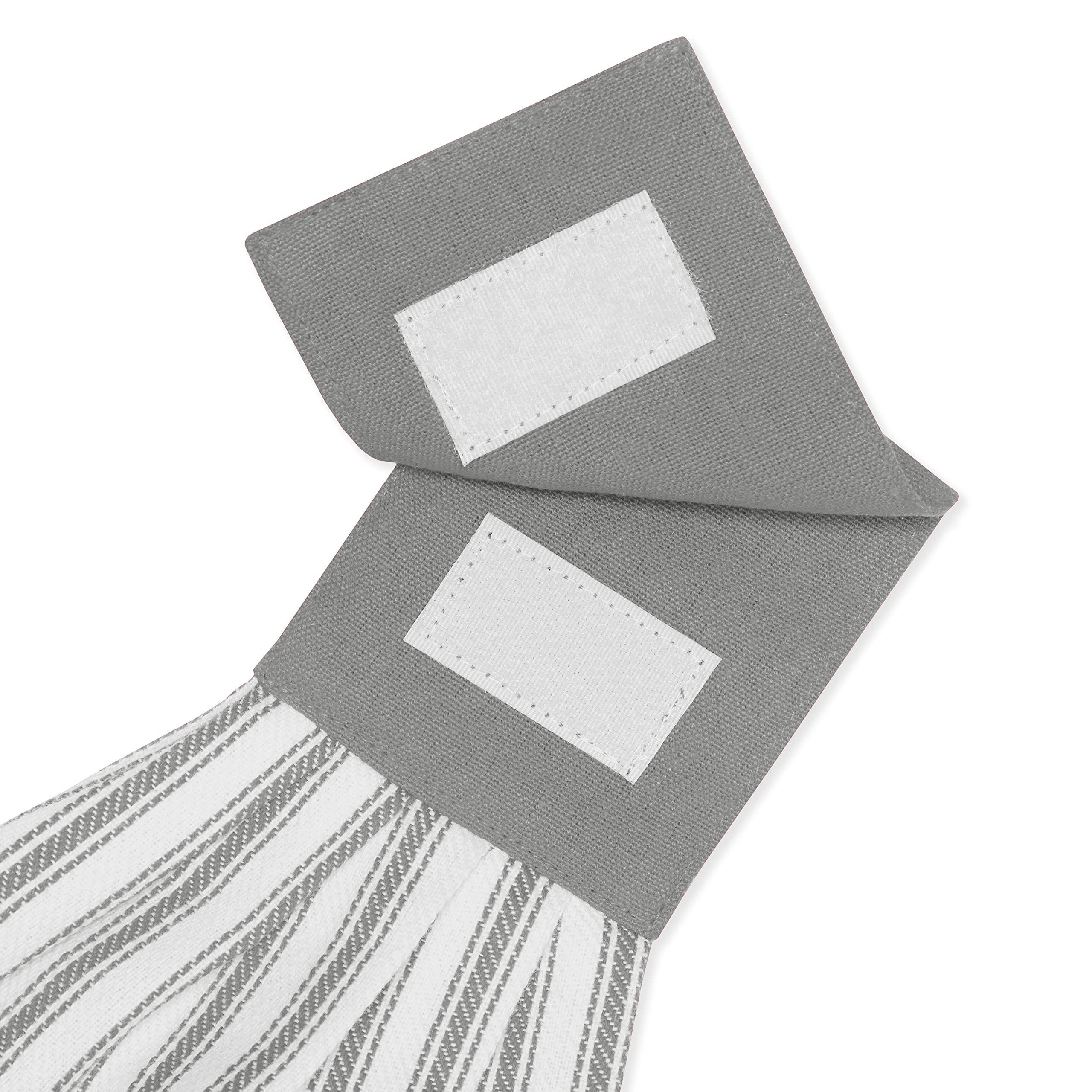 Juego de 2 toallas de mano de aleación gris y blanca para colgar platos de cocina con detalles de botón, color gris y blanco