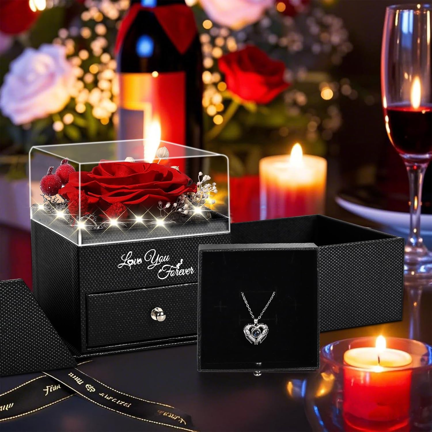 FIACO Valentines Day Rose Gifts for Her Preserved Real Flowers with I Love You Necklace Fresh Forever Flower Birthday for Women Girlfriend Wife Mom Grandma Romantic Eternal Roses - Image 7