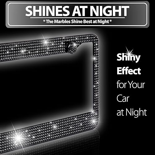 Miniatura 3 de ZONETECH Marco de Cubierta para Placa de Matrícula con Diamantes de Imitación Brillantes - Negro Clásico Brillante con Cristales de Diamantes de
