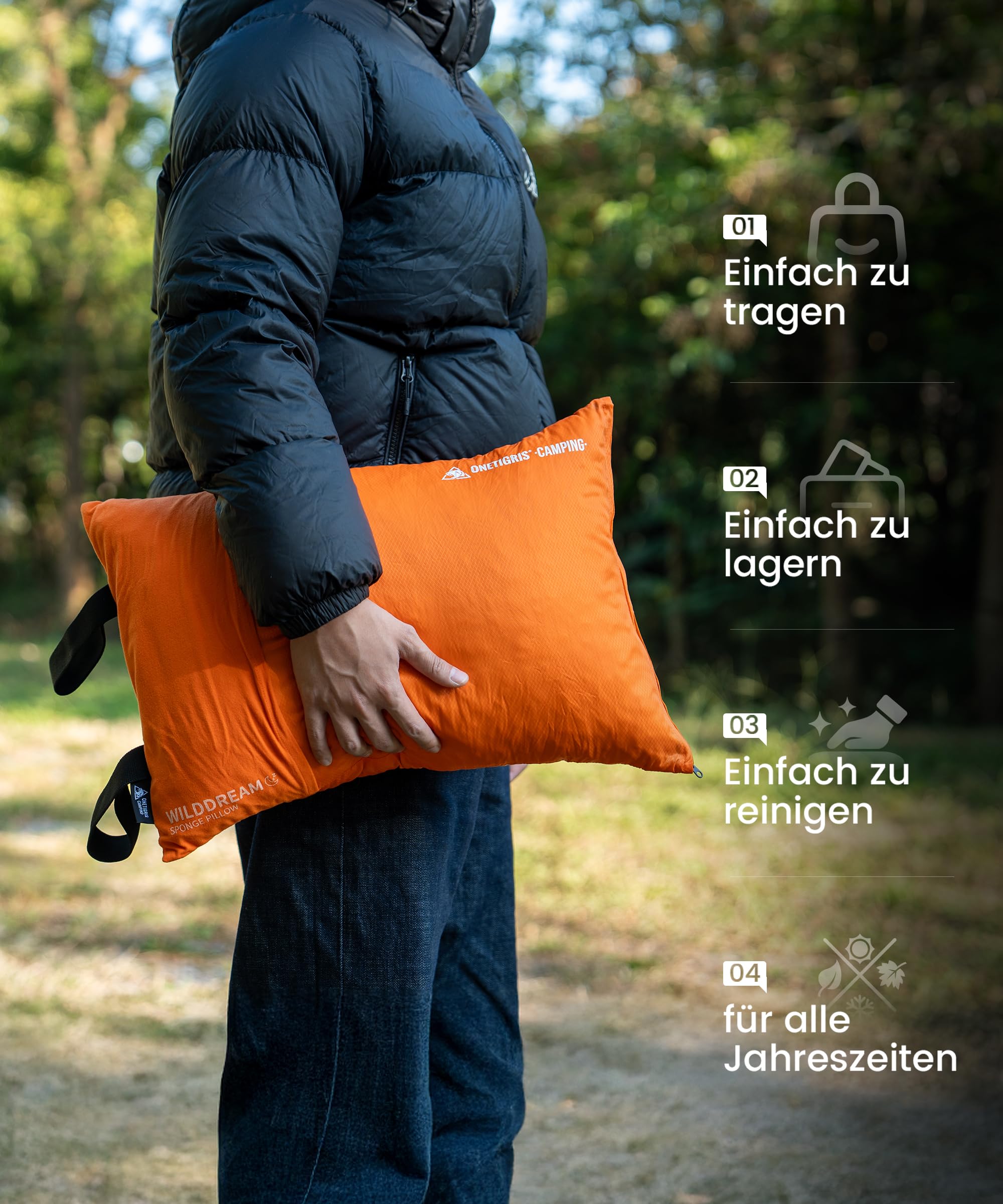 OneTigris WILDDREAM Grand coussin de camping en mousse à mémoire de forme broyée, coussin de voyage compressible pour l'extérieur, le tourisme sac à dos et la voiture (48 x 34 x 14 cm)
