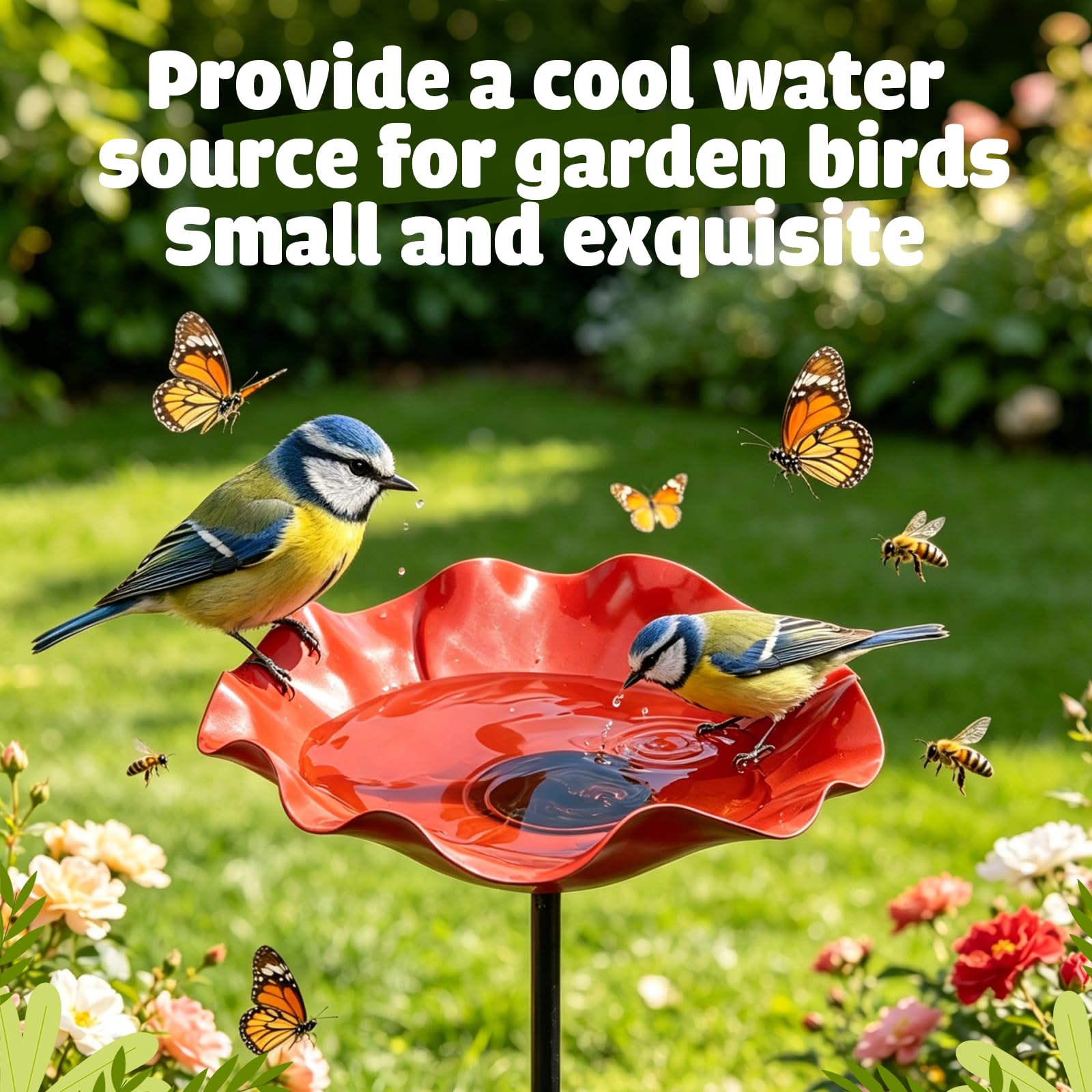 Bain d‘Oiseaux sur Tige en Métal, Abreuvoir à Oiseaux en Forme de Fleur – Fontaine pour Oiseaux Extérieur avec Point d’Eau pour Abeilles – Décor de Jardin Métal Fleur – Hauteur 65 cm