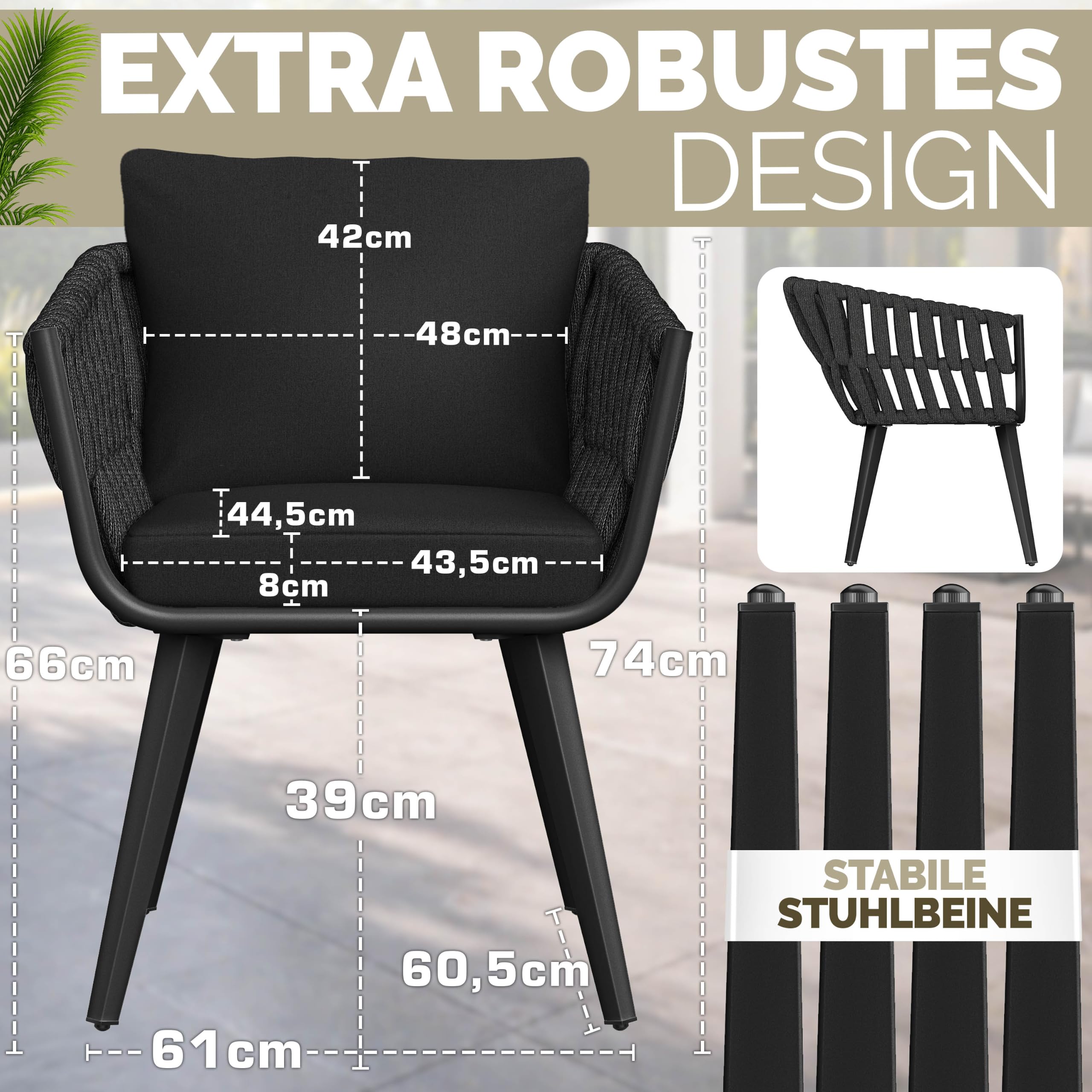 tillvex® Gartenstuhl 6er Set Wetterfest mit Armlehne | Outdoor Stühle bis 160kg belastbar | Gartenstühle UV-beständig | Terrassenstuhl Sessel Gartenmöbel Terrasse Balkon Garten