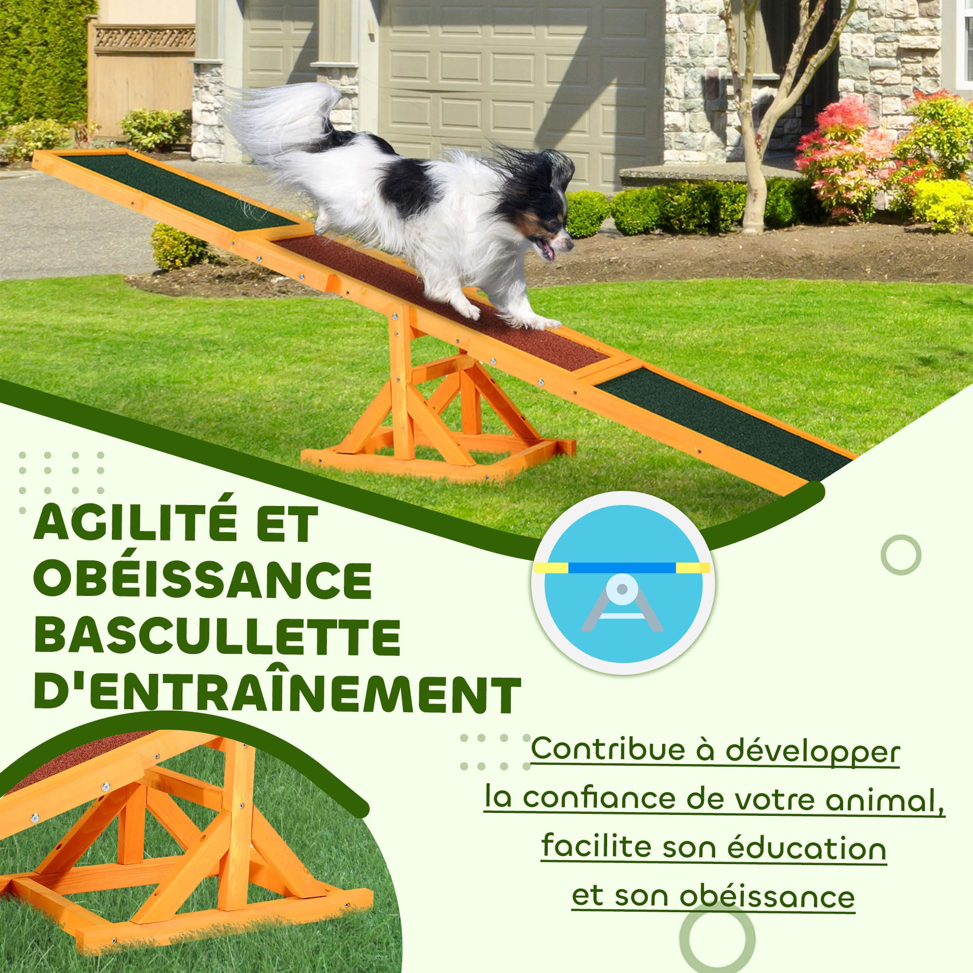 PawHut Agility Sport dla psa przechylanego - Zakrętka dla psa - sprzęt treningowy dla psa - drewno jodła wstępnie naoliwione antypoślizgowe bitumiczne cegła zielona