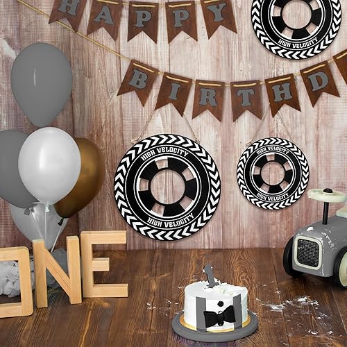 Miniatura 6 de Wesiti 3 piezas de decoración de autos de carreras de 12108 pulgadas de madera para colgar en la rueda de coche de carreras para niños, cumpleaños,