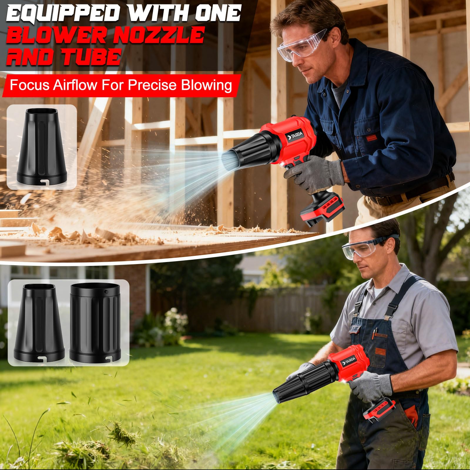 Soffiatore per foglie senza fili, compatibile con batteria Milwaukee da 18 V (senza batteria), mini soffiatore a getto turbo con 2 ugelli, leggero e uso con una sola mano, per patio, garage
