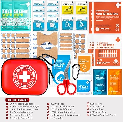 Miniatura 5 de Kits de mini-auxilios  Estuche portátil, ligero y resistente al agua con mosquetones para viajes, 180 piezas de primeros auxilios para escuela,