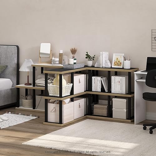 Miniatura 64 de Furinno Turn-N-Tube - Estante decorativo de exhibición sin herramientas, escalera de 3 niveles, blanco sólido/negro Blanco