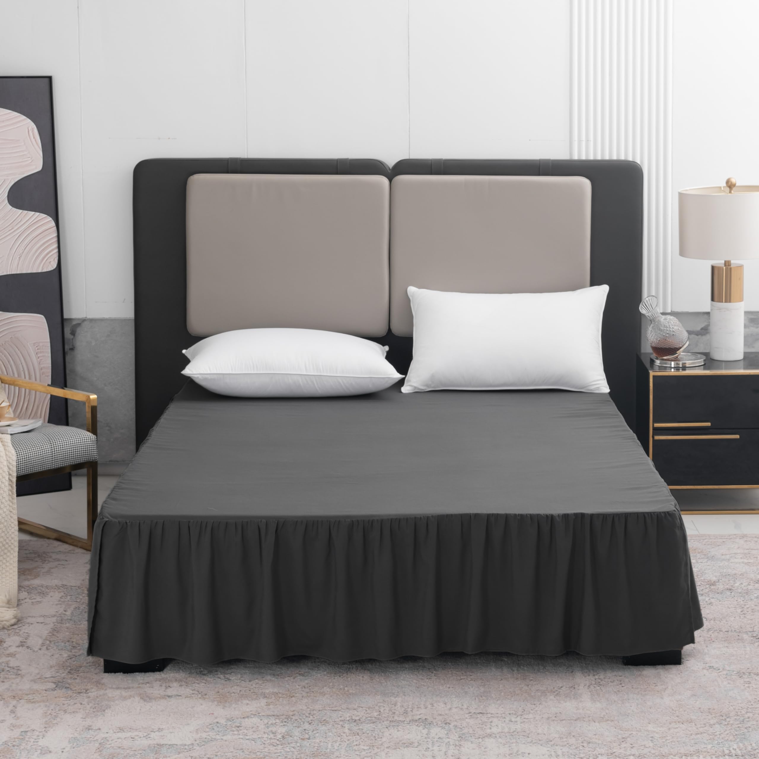 Falda De Cama Negra Con Volantes Con Caída De 14 Pulgadas