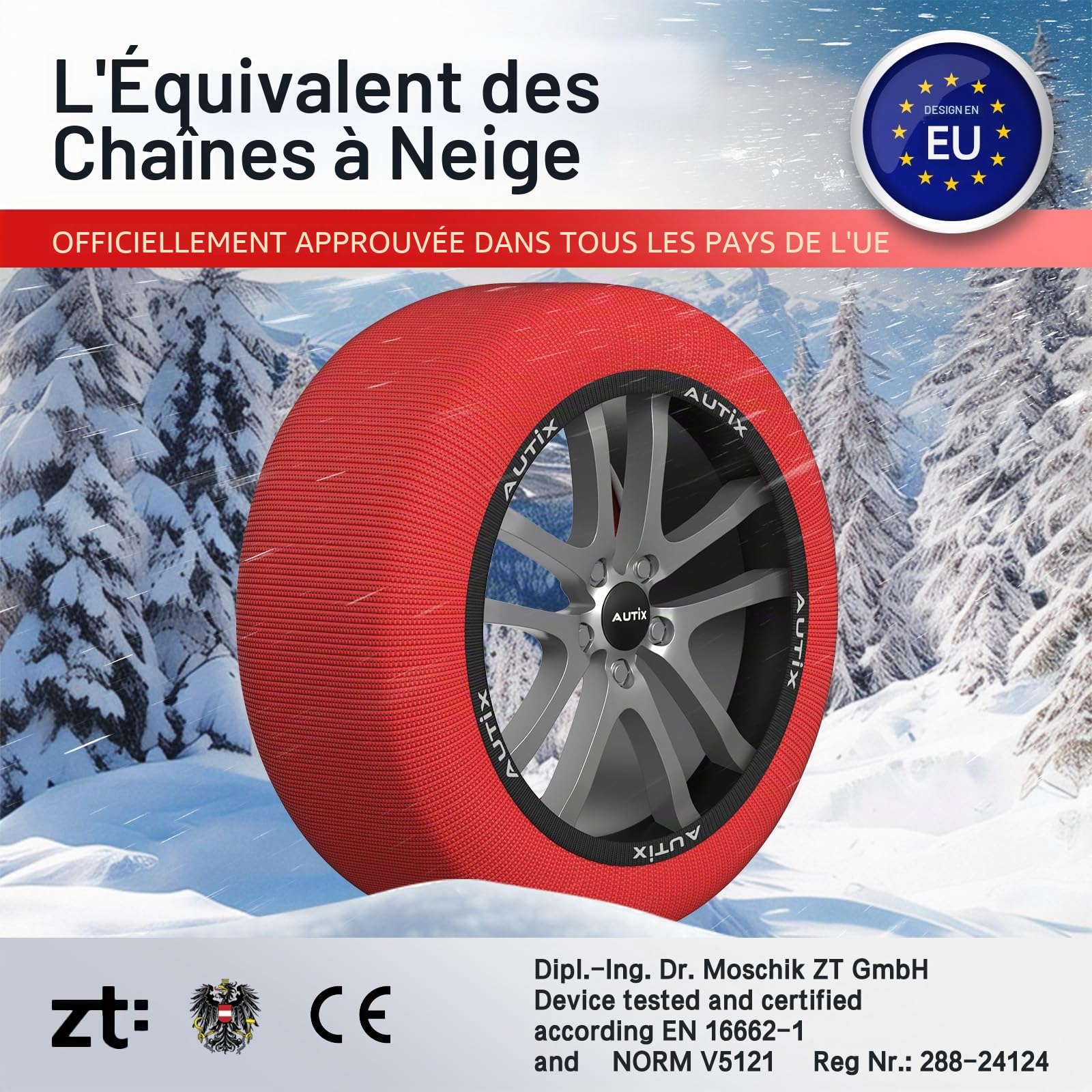 LEIVESTE - Chaussettes de neige homologuées Italie EN 16662-1 2020 2 chaînes à neige en tissu pour voiture, montage facile en 2 minutes (XL)