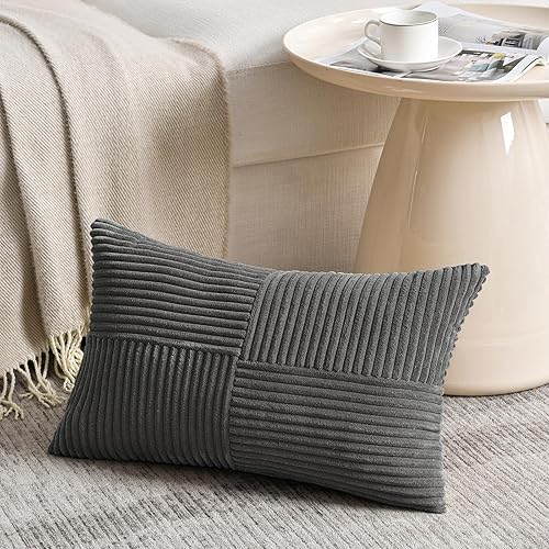 Fancy Homi Fundas de almohada decorativas lumbares de color gris oscuro de 12 x 20 pulgadas para sala de estar, sofá, cama, decoración del hogar