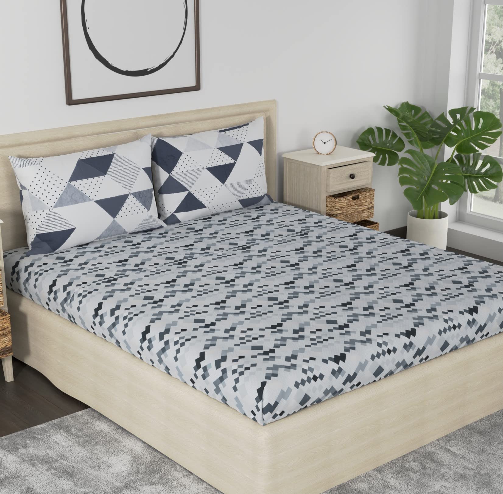 Huesland by Ahmedabad Cotton 186 TC King Size Bedsheet Cotton with 2 Pillow Covers | 108x108 inch | Grey & White (B0C2HVN4J5) Amazon Price History, Amazon Price Tracker