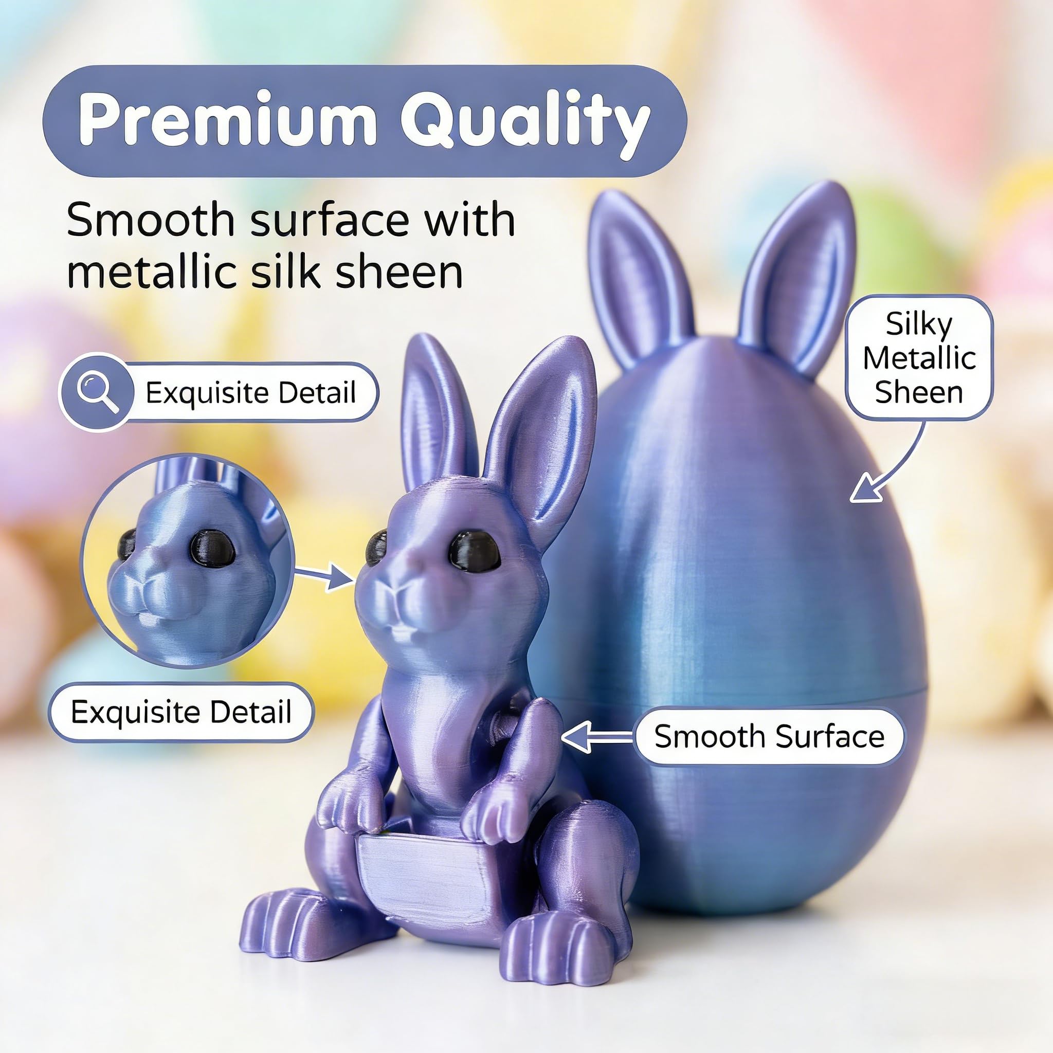 6PCS 3D Printed Easter Eggs Set with Articulated Rabbit Inside, Prefilled Surprise Eggs for Easter Basket Stuffers, Reusable Collectible Toys for Easter Egg Hunt & Party Favors (BunnyInside) - 3