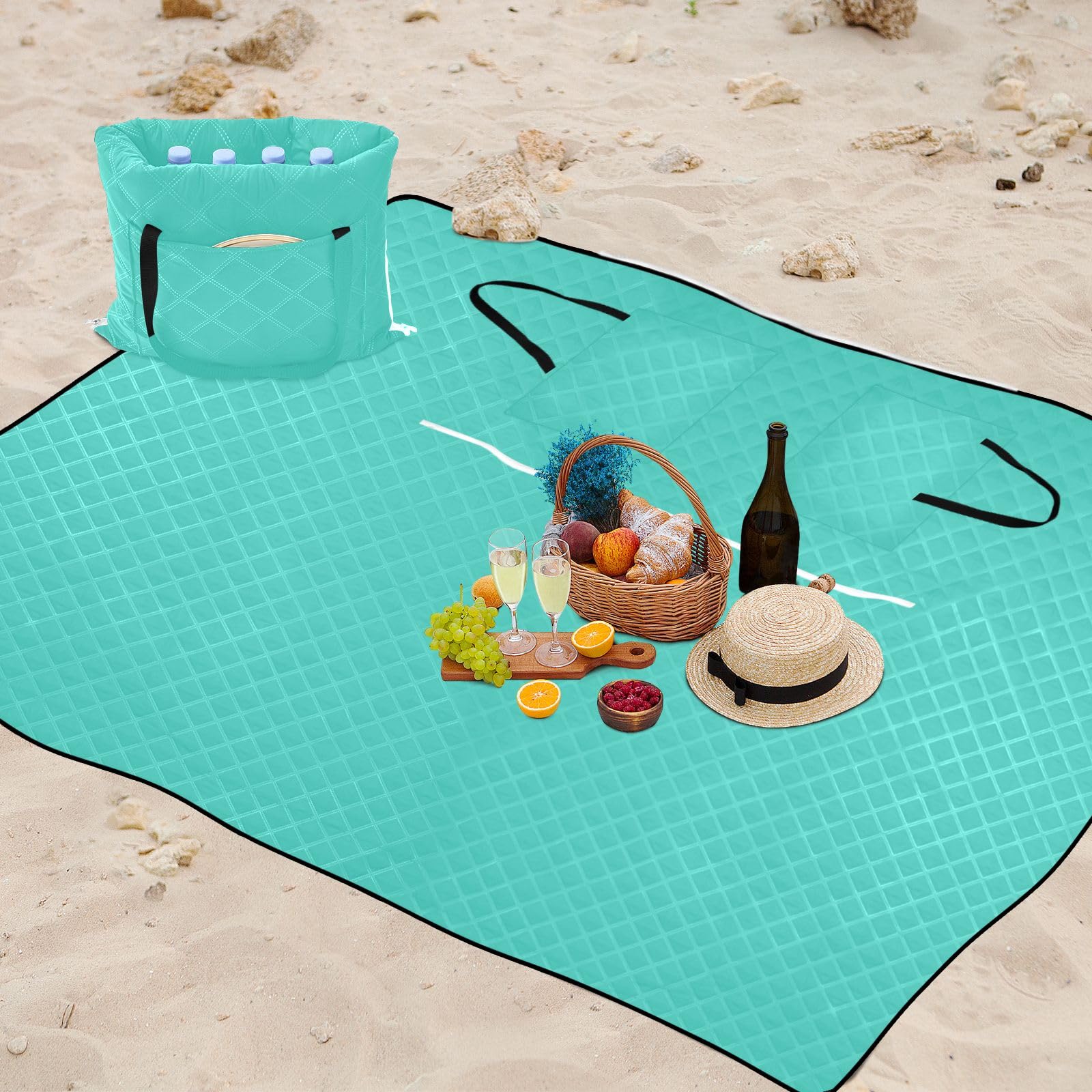 ODAWA Grand tapis de plage pliable turquoise pour camping ou voyage, 203,2 x 299,7 cm