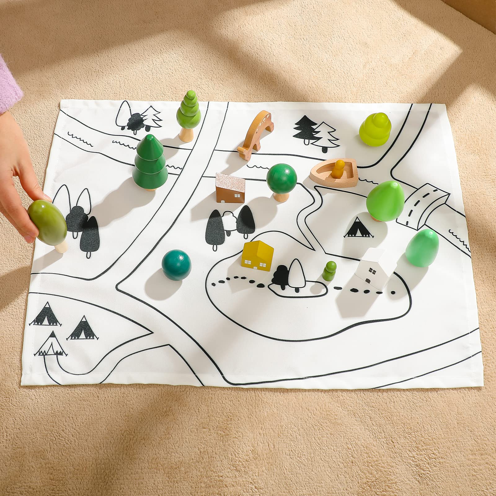 Mamimami HomeWooden Tree Animal Toys with Map Set, Montessori Early Education Development Jungle Animals Wooden Kids Toys, Toddler Preschool Learning Toys Gifts for Boys and Girls, Set 3