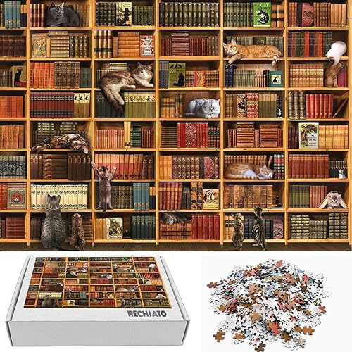 Rompecabezas de gatitos de 1000 piezas rompecabezas de biblioteca de gatos para adultos 1000 piezas en adelante rompecabezas de libros para mujeres