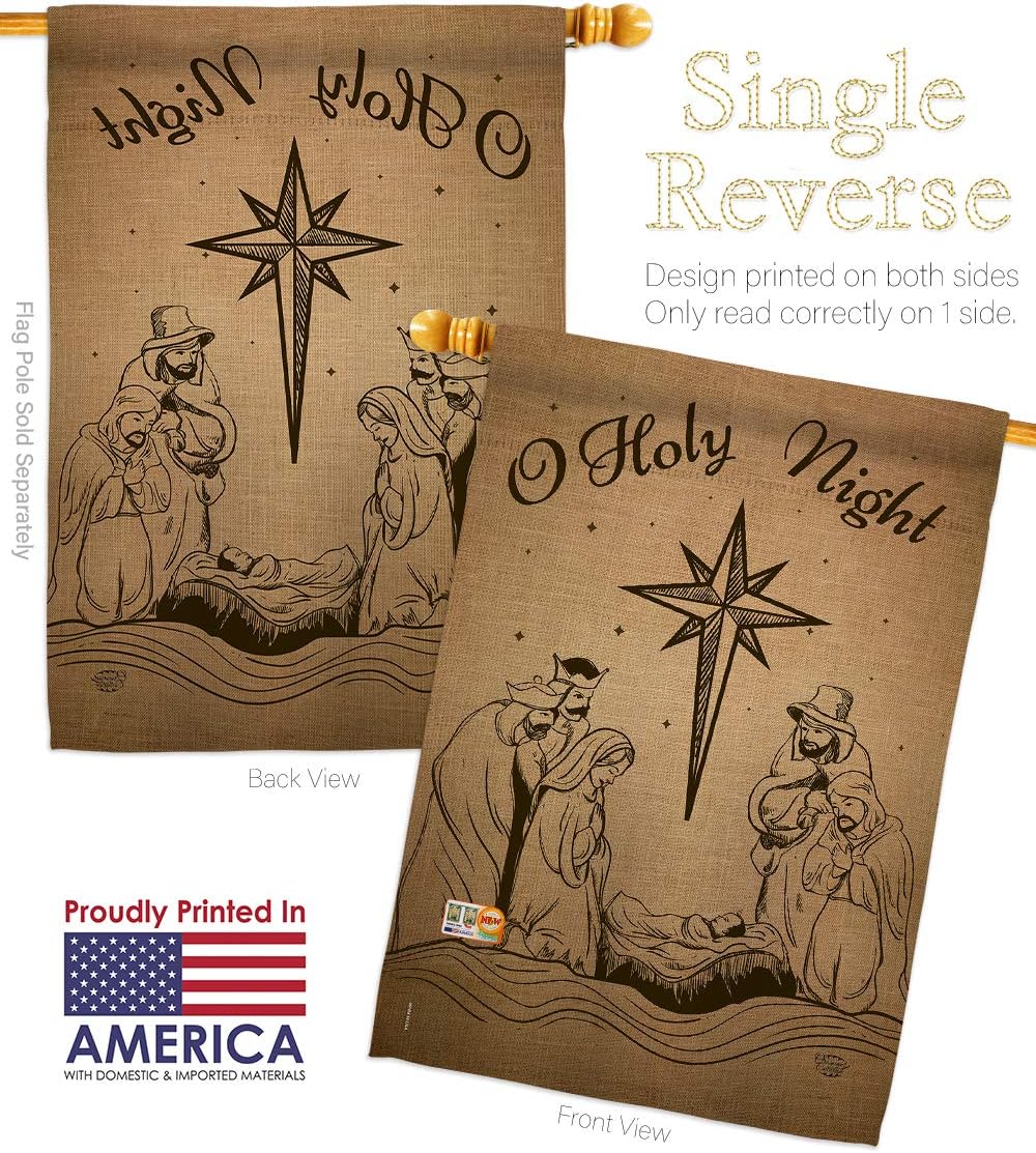 Holy Night House Flag Wintertime Nativity Three King Religious Family Season Christian Small Decorative Gift Yard Banner Made In USA 28 X 40