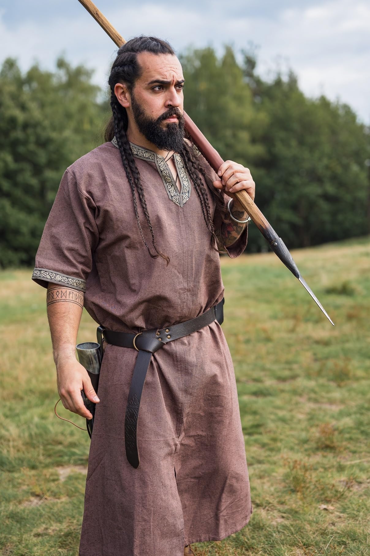 Wikingowie tunika, średniowieczna odzież LARP Richard zielona