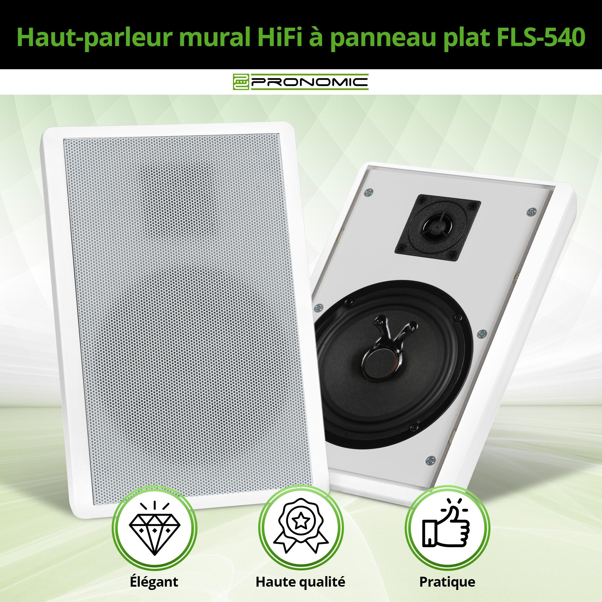 Pronomic FLS-540 WH Paire d'enceintes murales Flatpanel (Enceintes HiFi Plates, Enceinte 2 Voies, woofer 5,25"/133mm, Tweeter 1,2"/30mm, 25/50 Watts (RMS/Peak), Connexion à bornier) Blanches