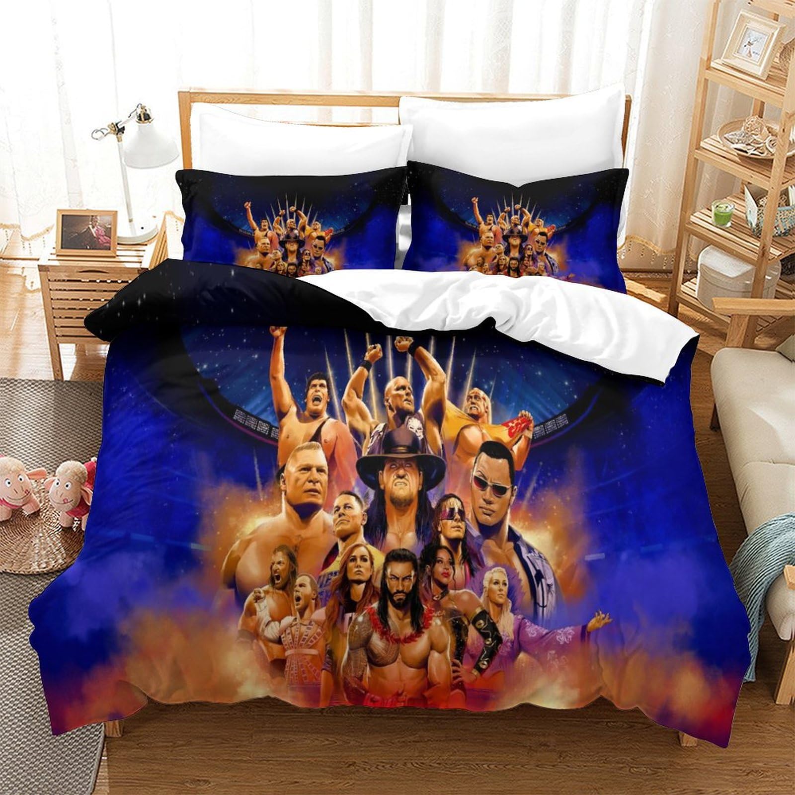 HONGBING Wrestling Comforter Covers for Boys Girls 3D Printed Sports Quilt Cover Duvet Cover with Pillow Cases Bedding Set Soft Microfiber with Zipper Closure 3 Pieces Single（140x200cm）