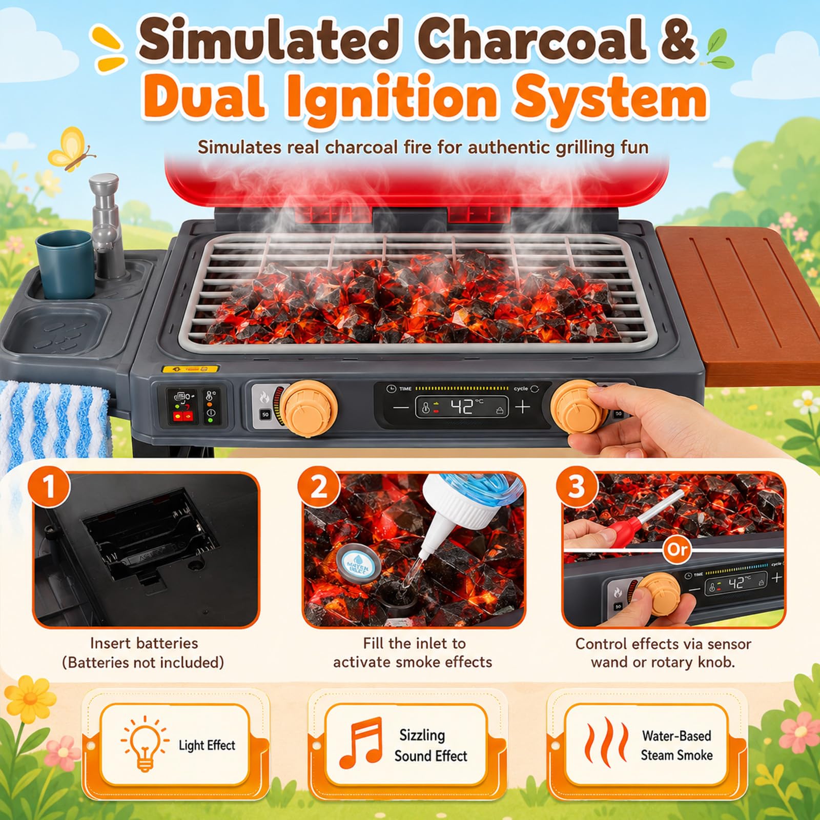 Barbecue Jouet Enfants, Ensemble de Jouets de Cuisine d'extérieur
