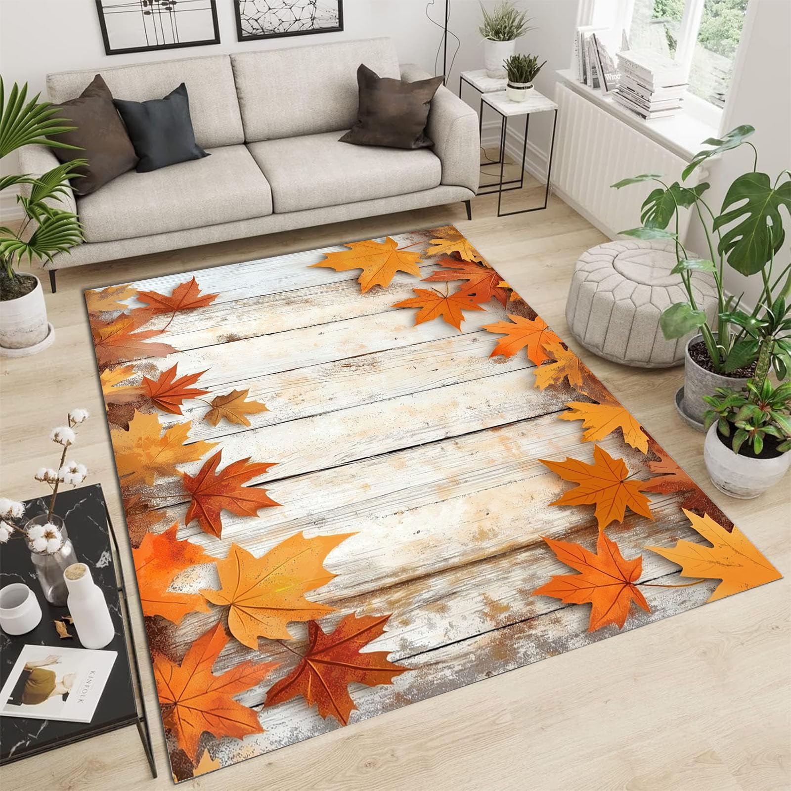 Tapis lavable en machine orange rouille antidérapant pour protéger les sols du salon