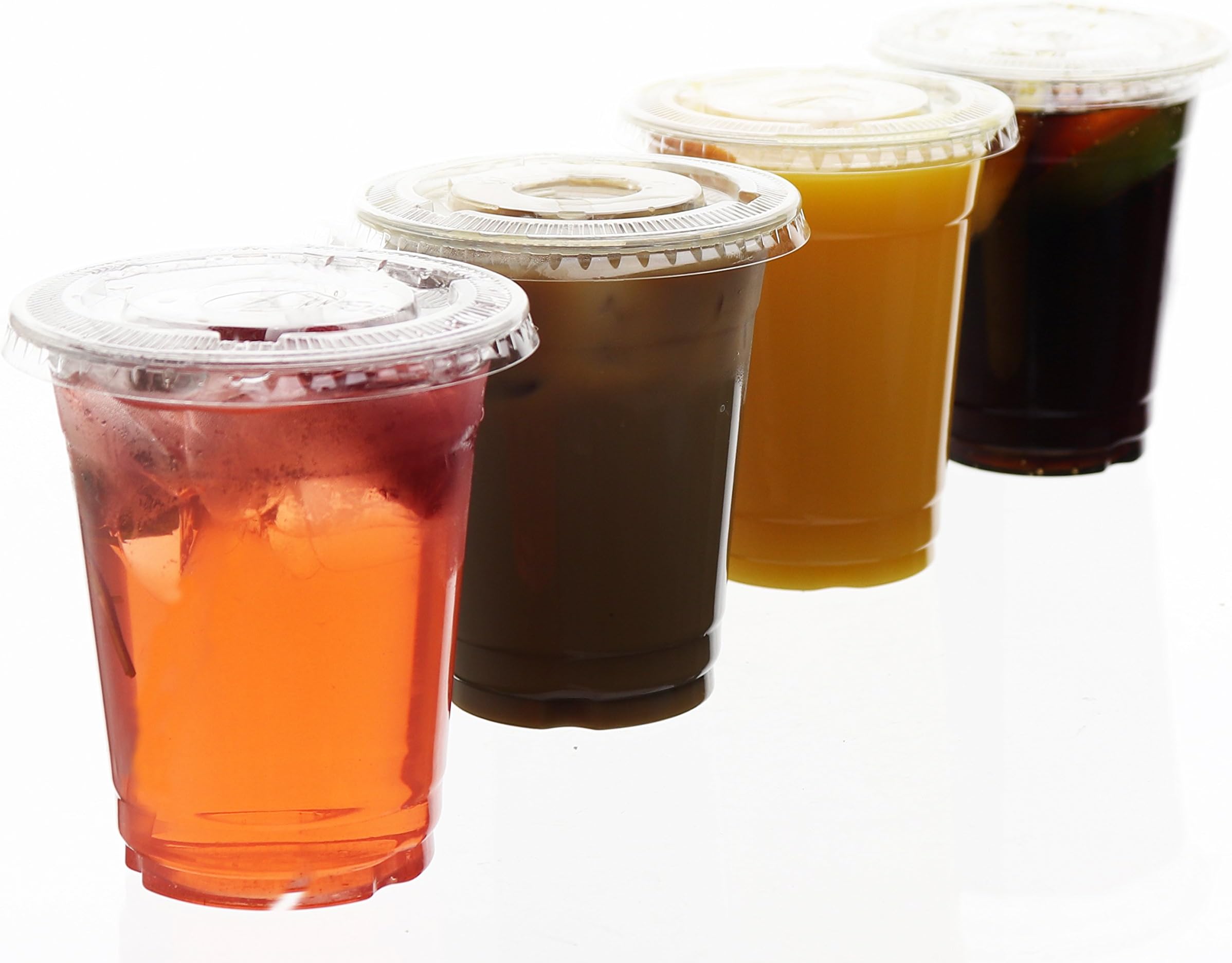 Oaklyn (100 Count) 12 oz Disposable Clear Plastic Cups with Lids - BPA Free Bulk Cup Set - Perfect cups for kids or when you are on the go
