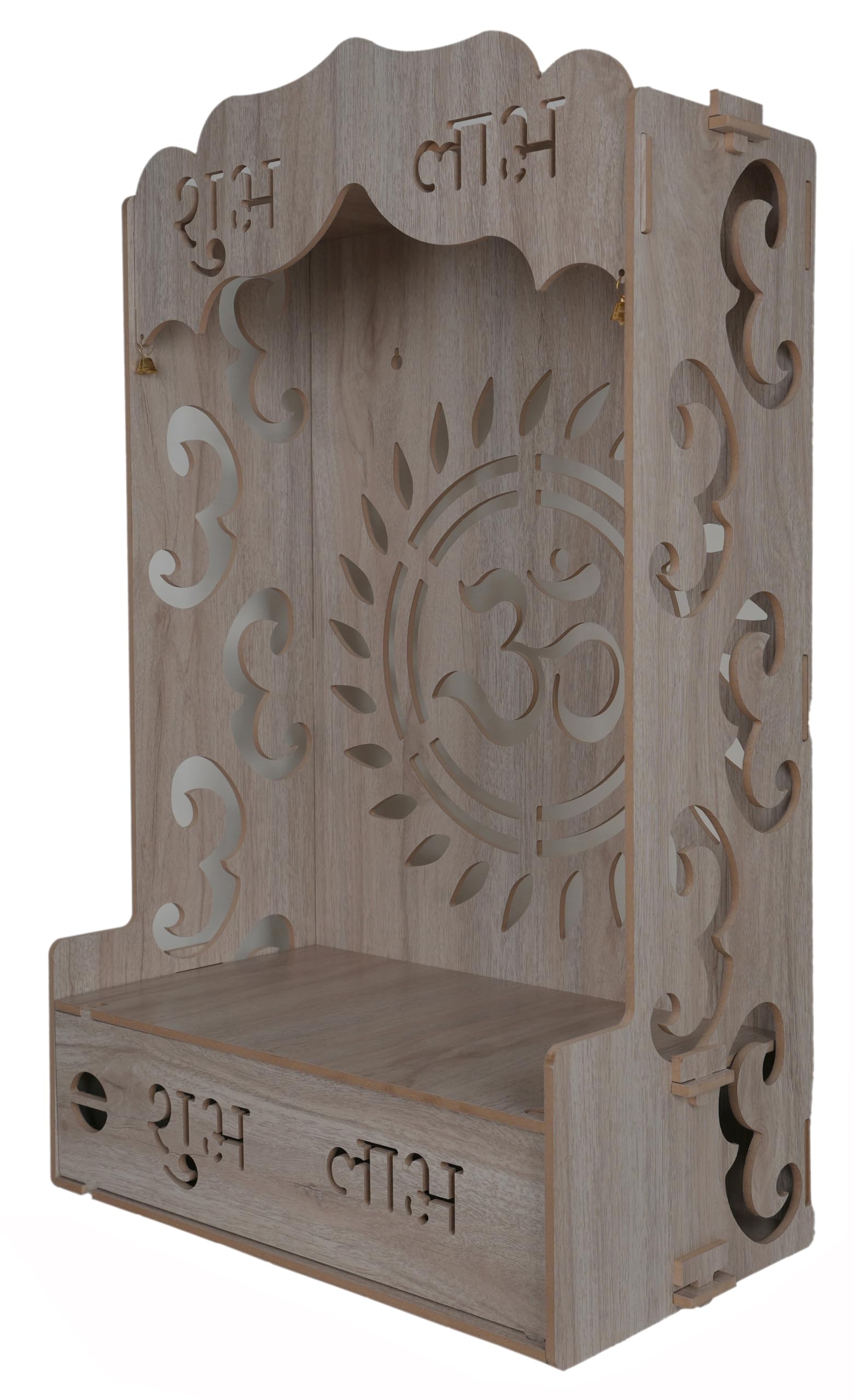 AR ART Wooden Polished Temple Shubh Labh Design Temple for Home and Office Puja Mandir for Home Wall Mounted (L-15, W-10, H-24 Inch) (Light Brown) Style_48 2