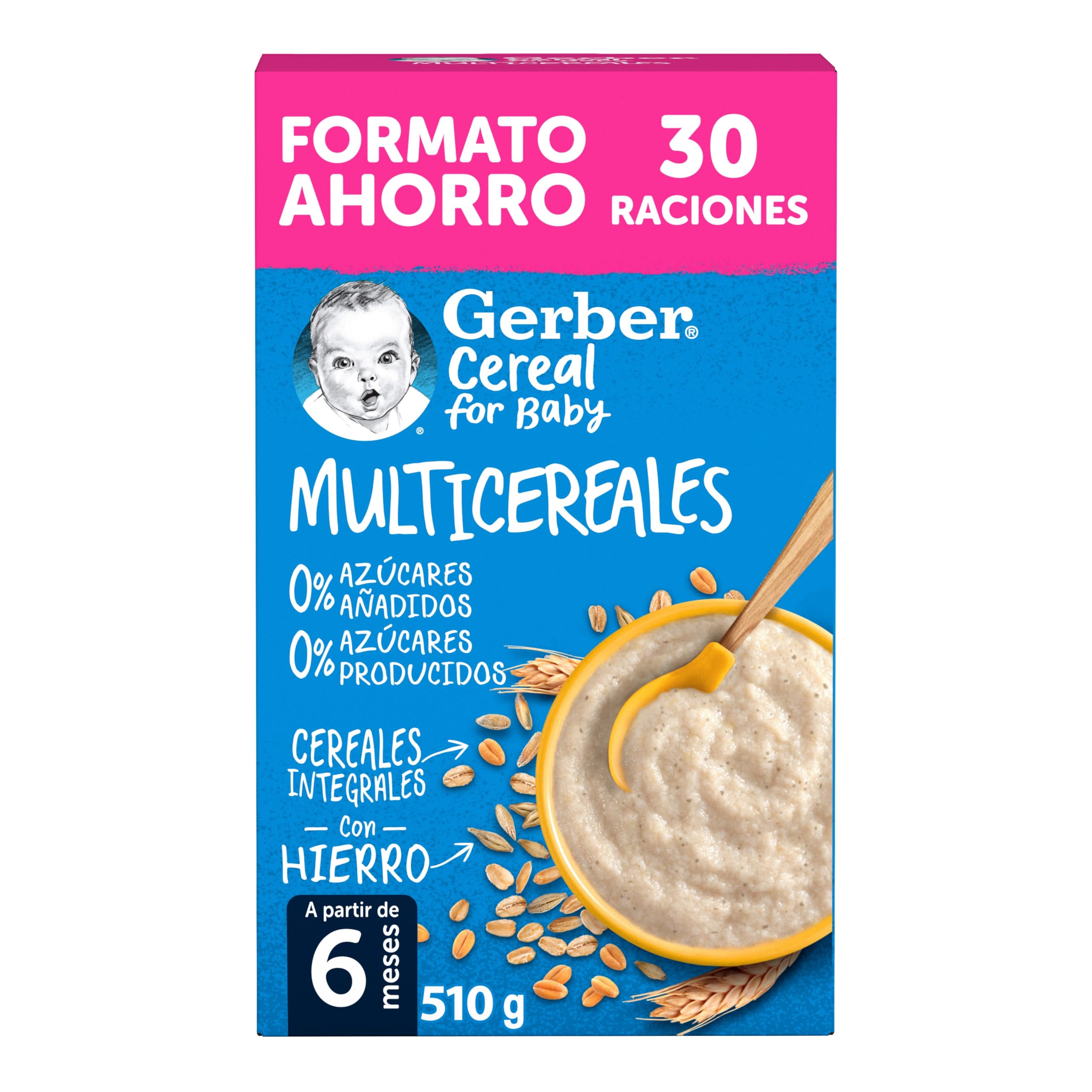 Gerber Papilla Multicereales 0% Azúcares Añadidos Ni Producidos, A Partir De Los 6 Meses, 510 G