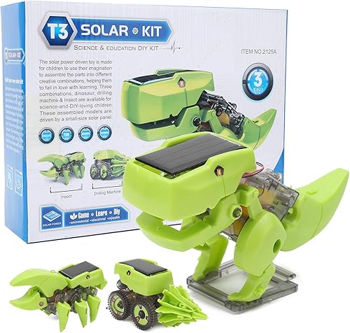 Kit de construcción de robot solar, verde, plástico ensamblado juguete educativo modelo de tecnología para niños