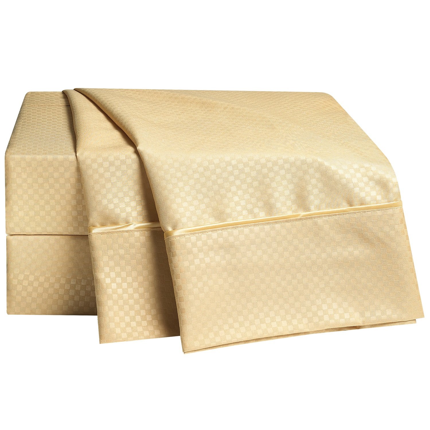 Clara Clark 1800 Collection Embossed Checkerboard Design 4-Piece Bed Sheet Set, Full, Camel