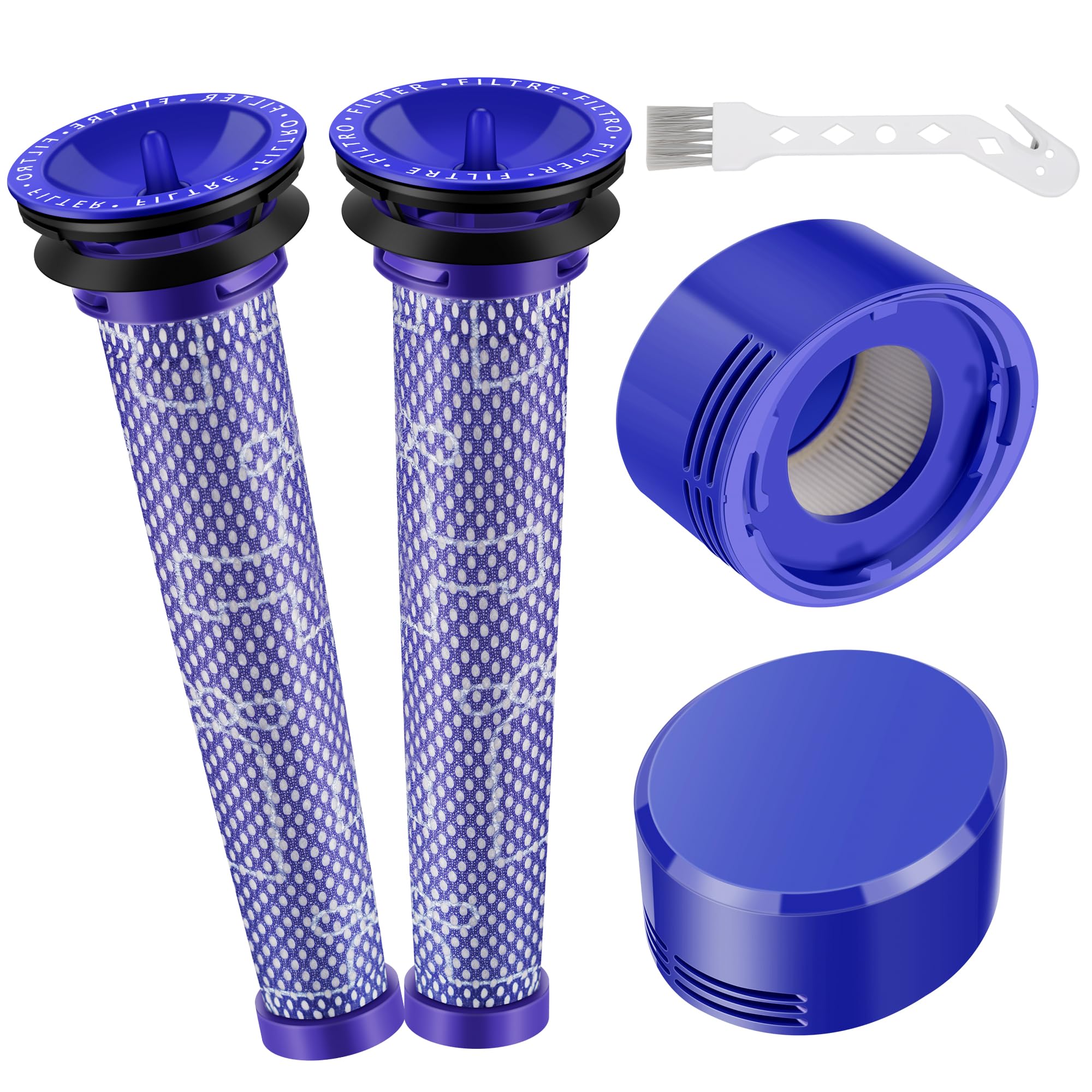 Filter for Dyson V7 V8 Vacuum Cleaner Replacement Filter Set: 2 Pre Filters 2 HEPA Post Filters 1 Brush - Compatible with Dyson V7 V8 Animal Absolute Motorhead Total Clean SV10 - DY-96566101