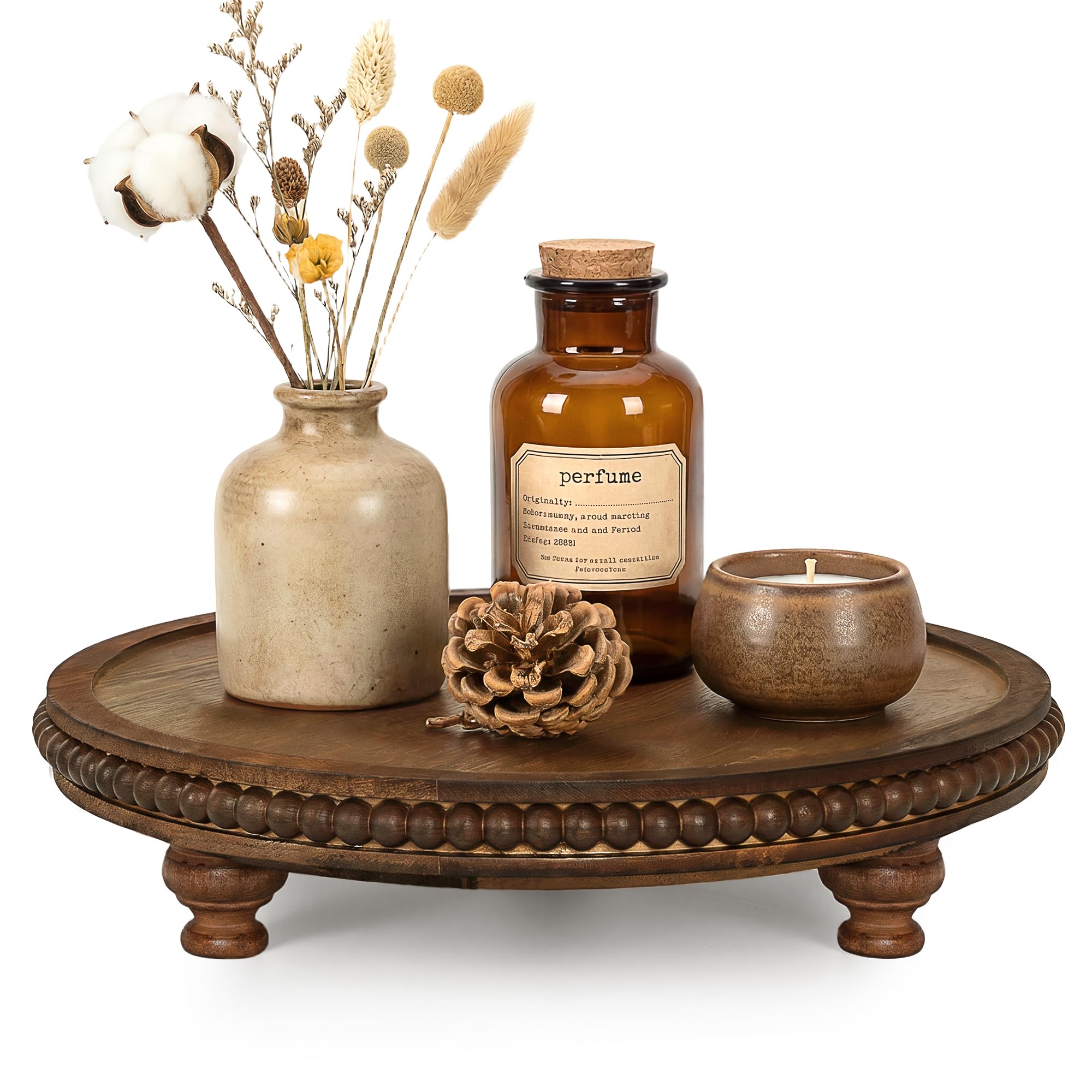Photo 1 of EOSAHR Beaded Round Wood Display Riser - Vintage Brown