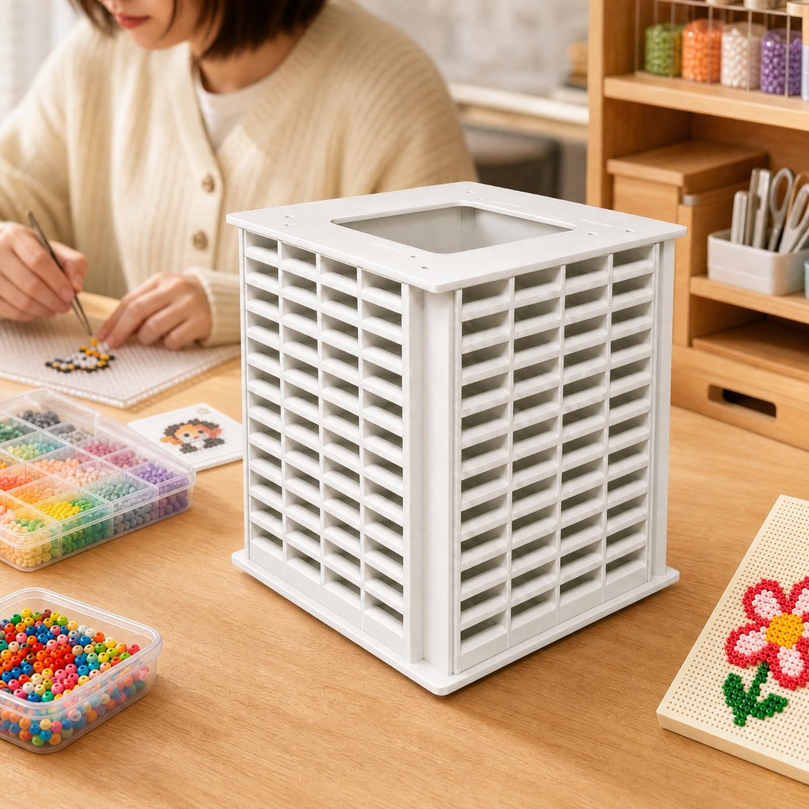 Organizer Girevole a 260 Scomparti Alta Capacità Organizzatore con Base Girevole Resisn All'umidità Portaoggetti da Tavolo in PVC per Studio, Metallo Orizzontale